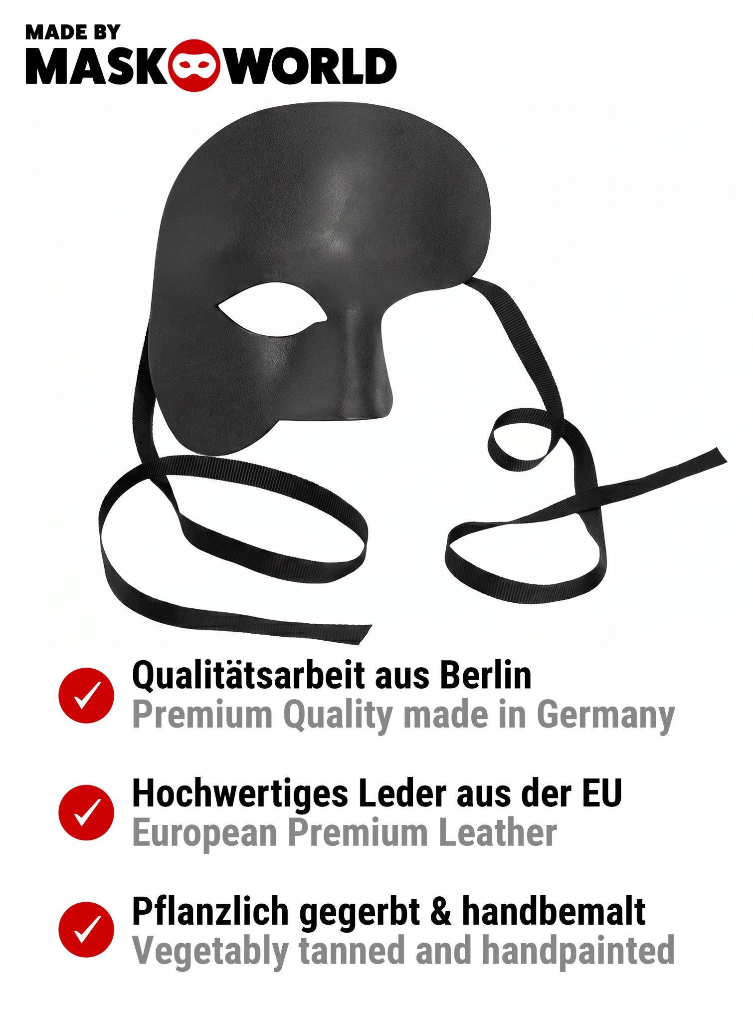 Phantom schwarz Venezianische Ledermaske
