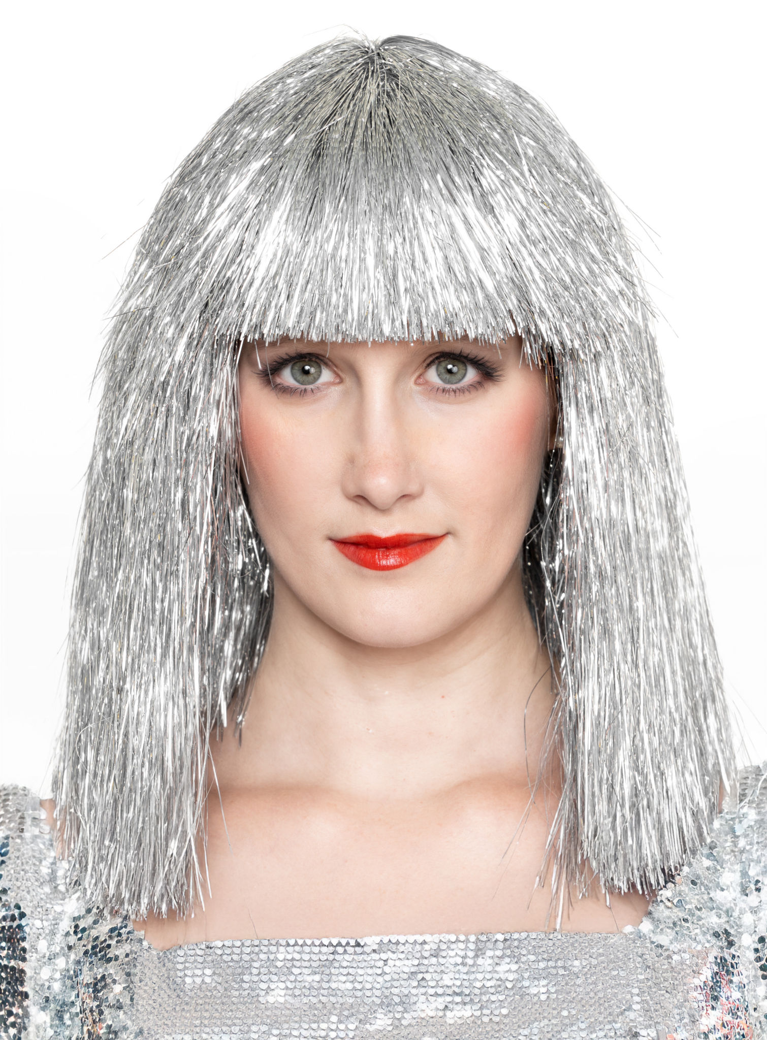 Lametta Perücke silber