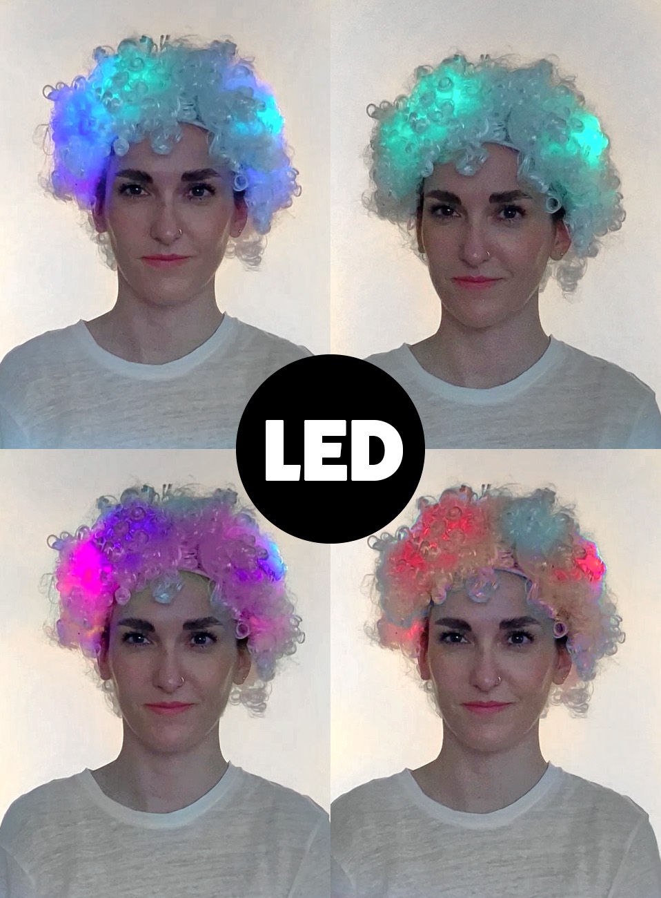 Weiße Clownsperücke mit blinkenden LEDs