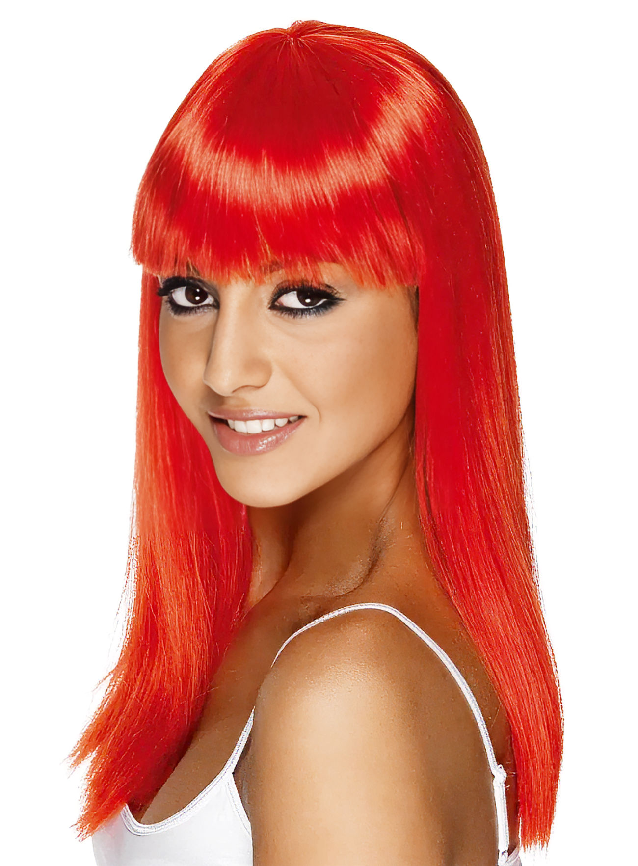 Straight Cut Perücke mit Pony neon-rot