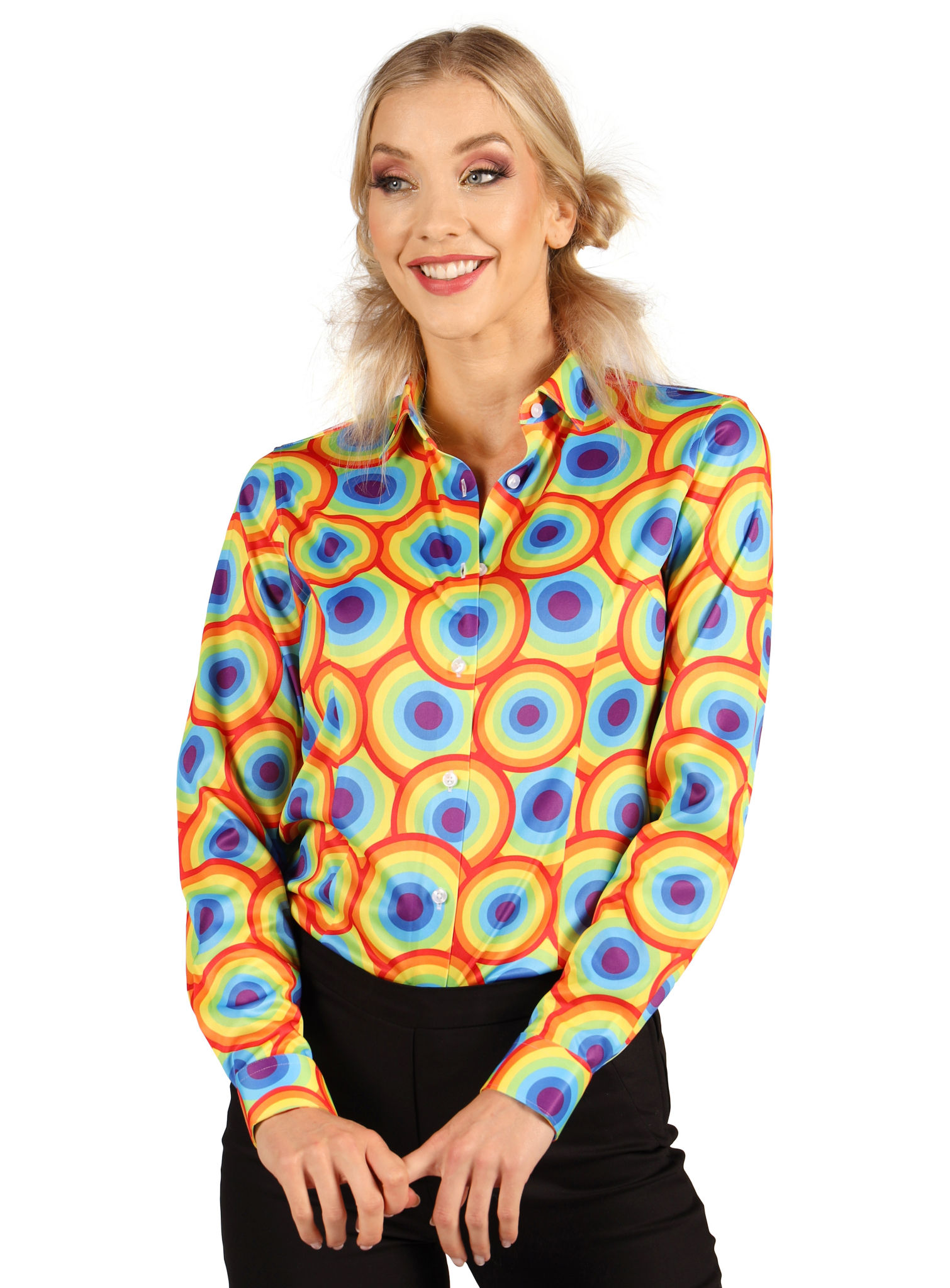 70er Jahre Bluse Rainbow Dots