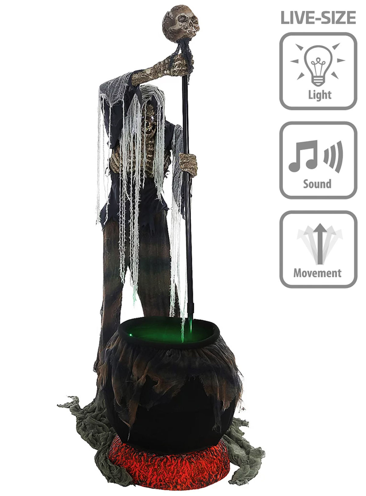 Skeletdemon met kokende ketel – Halloween decoratie met geluid en animatie – 180 cm