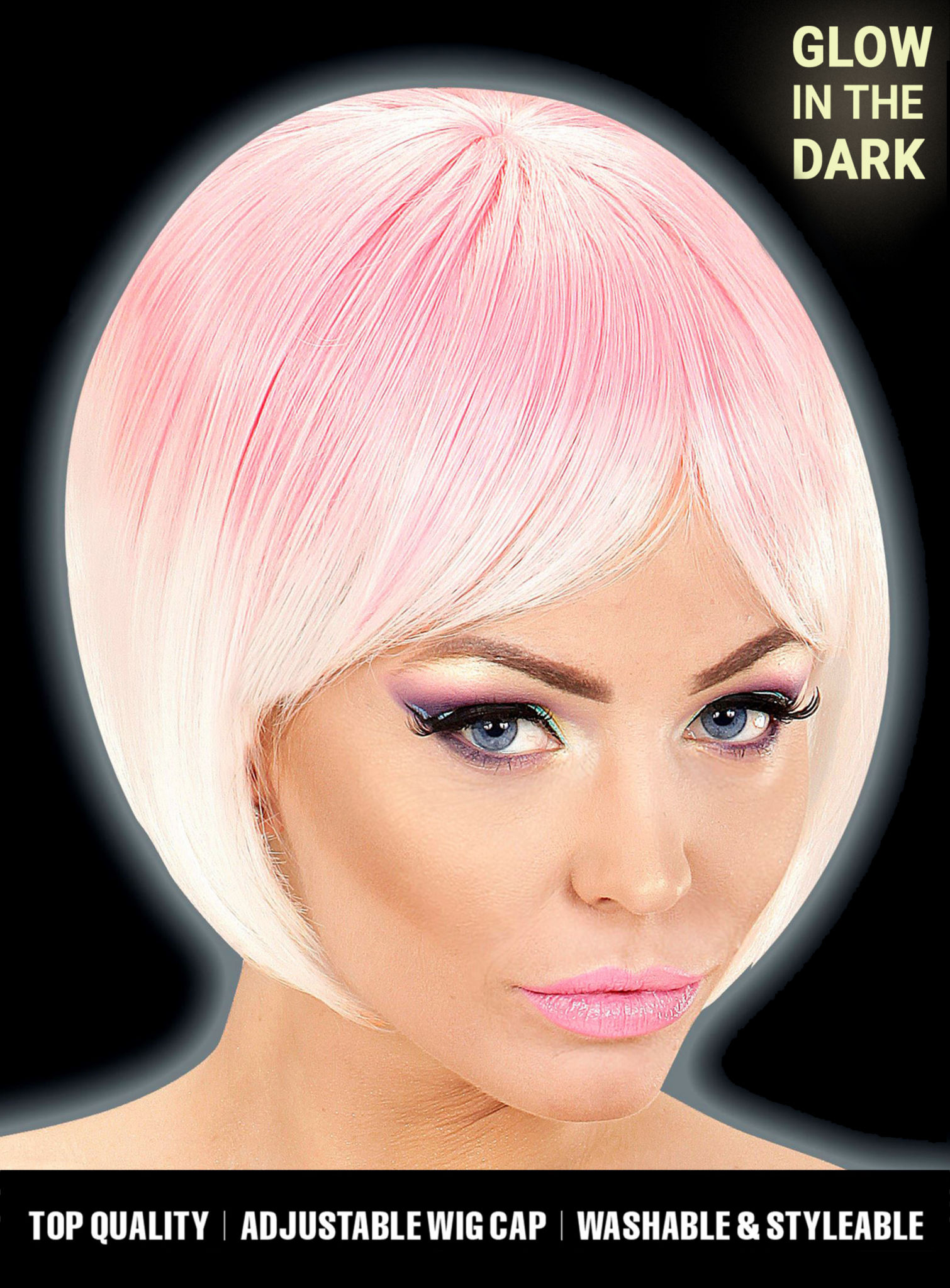 Two-Tone Damenperücke pink-weiß