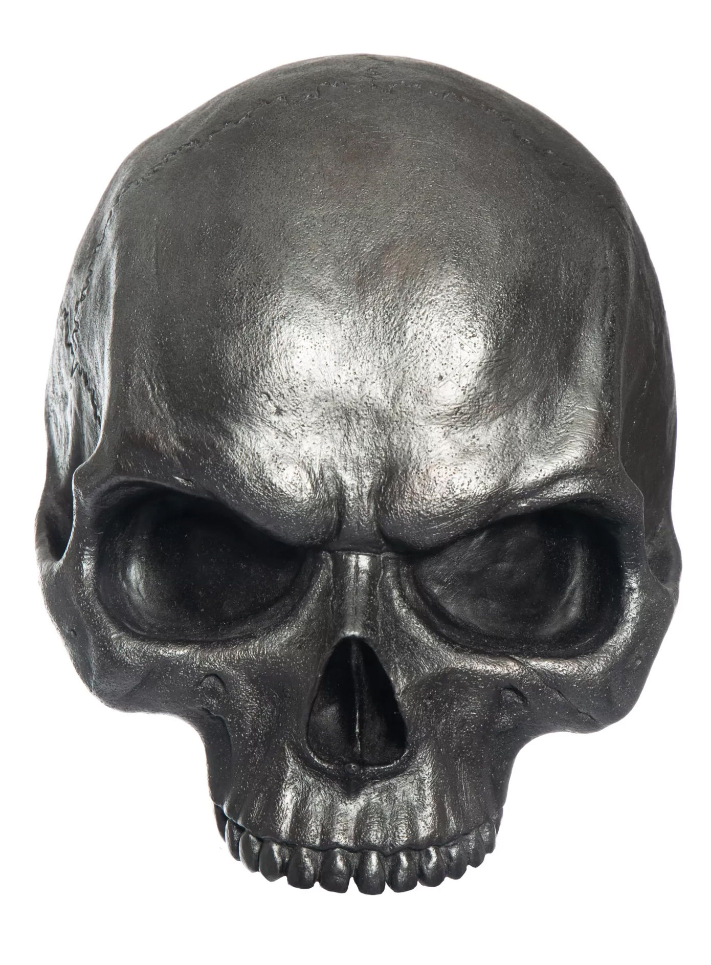 Halbierter Dekoschädel aus Gießharz, metallfarben