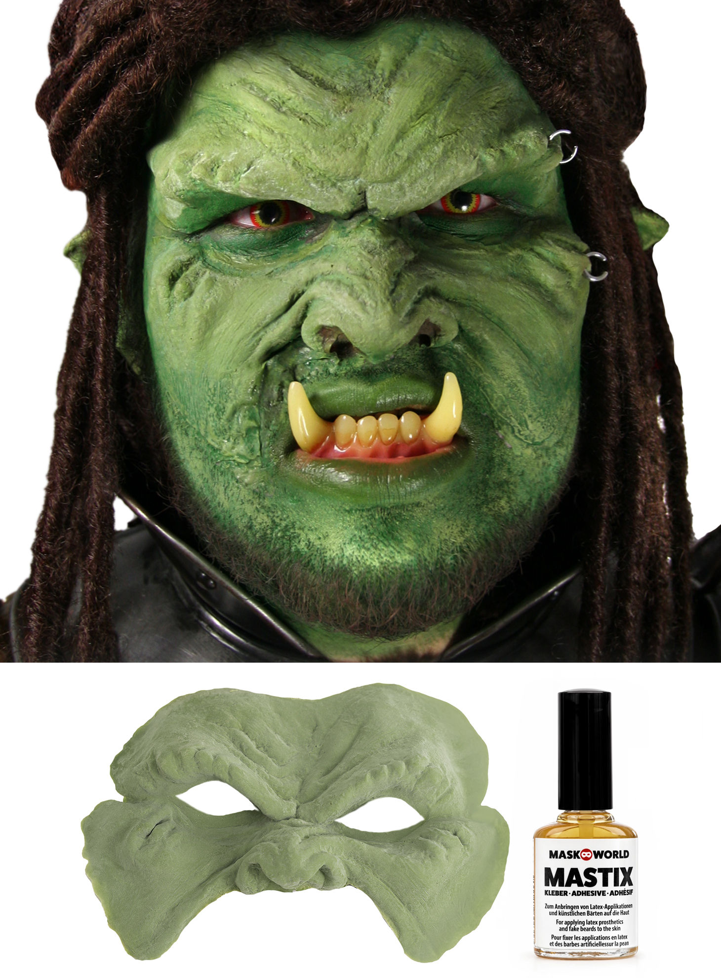 Ork Halbmaske aus Latex mit Mastix