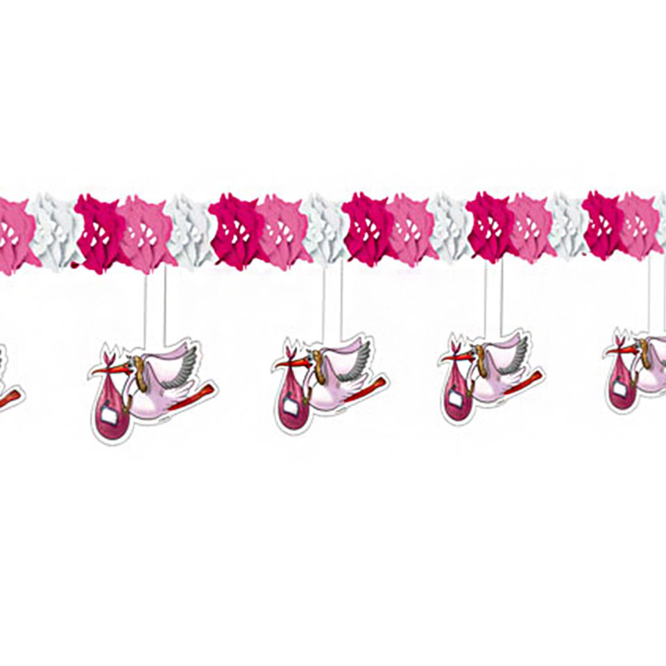 Storch Baby Papiergirlande rosa 4 Meter