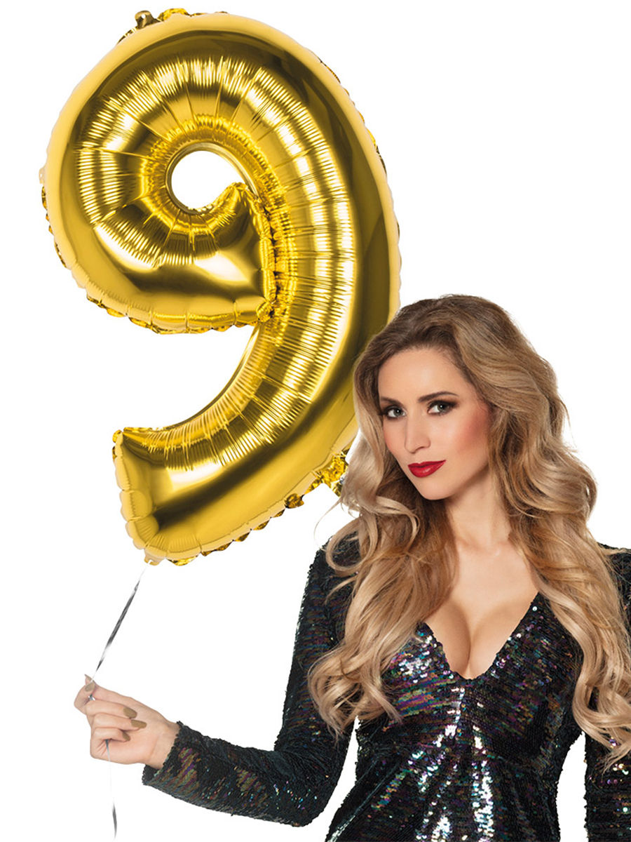 Folieballon cijfer 9 goud 86 cm