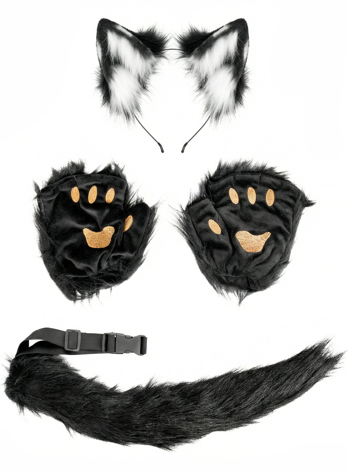 Katzenohren Haarreif mit Tatzen und Katzenschwanz