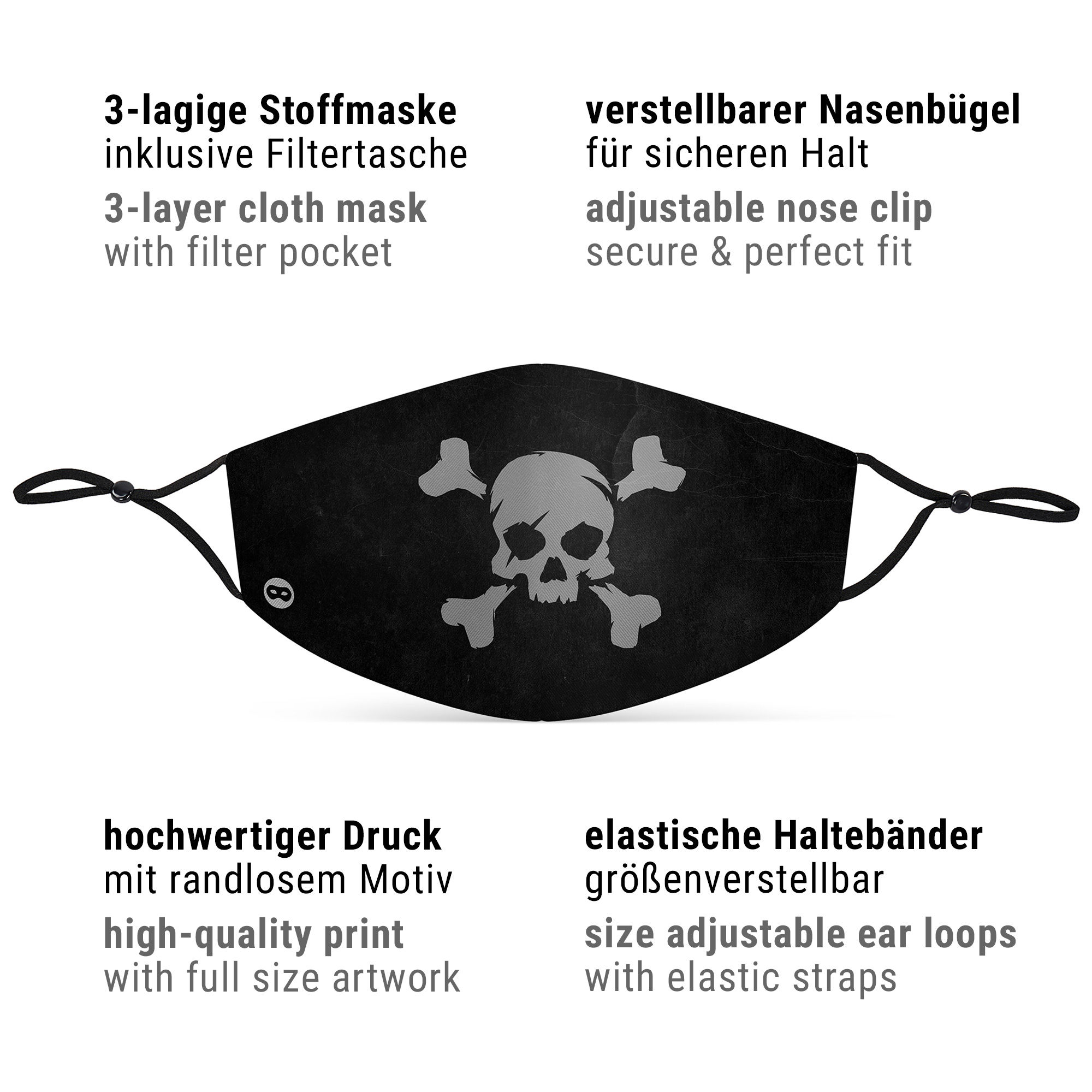 Stoffen masker doodshoofd piraat
