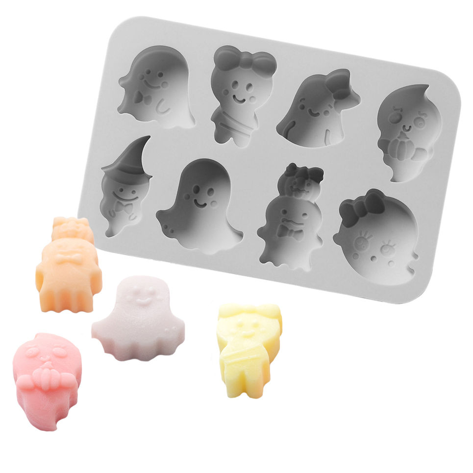 Süße Halloween Geister Silikonform für Eiswürfel und zum Backen 8-fach