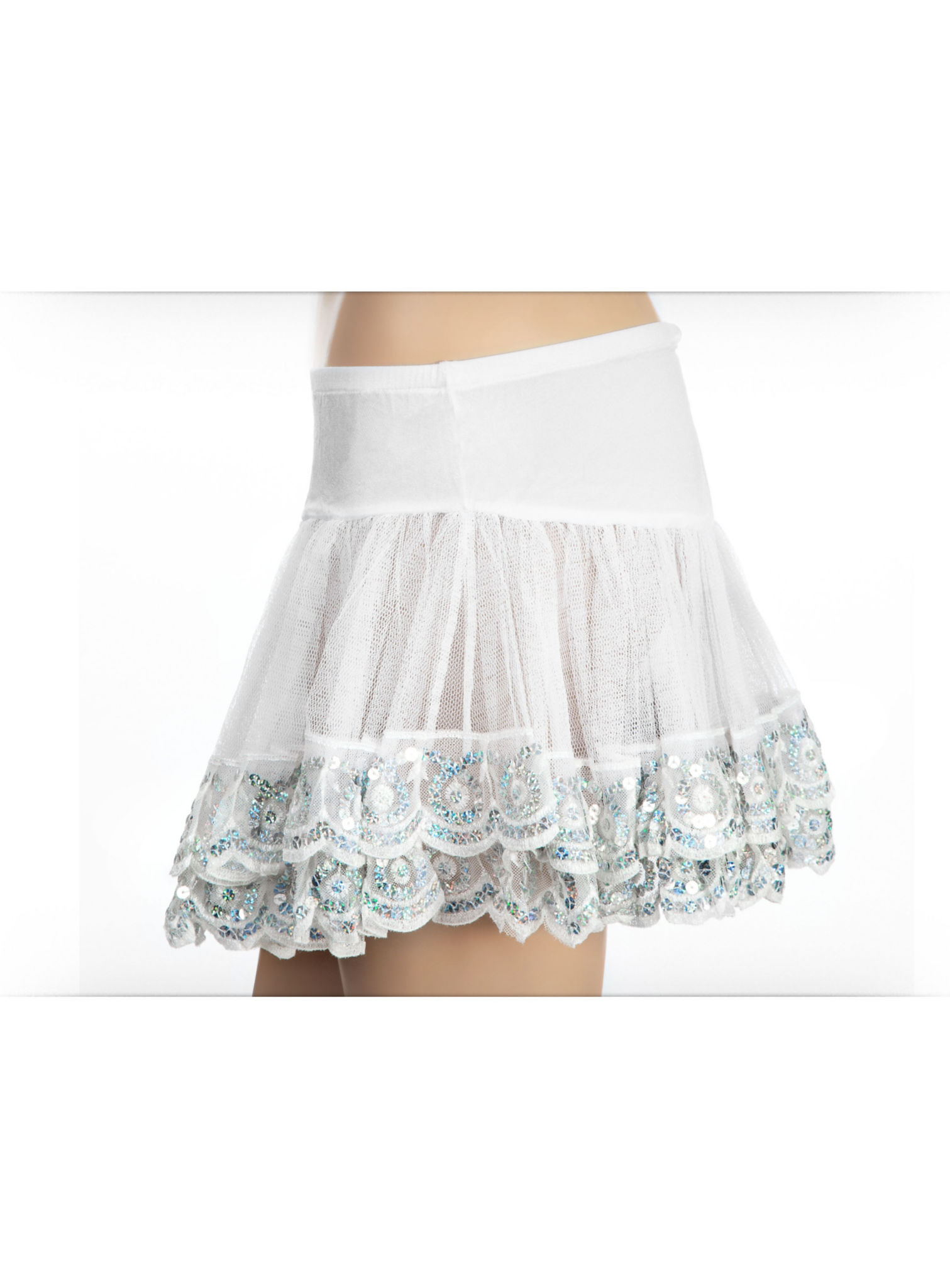 Pailletten Petticoat weiß-silber