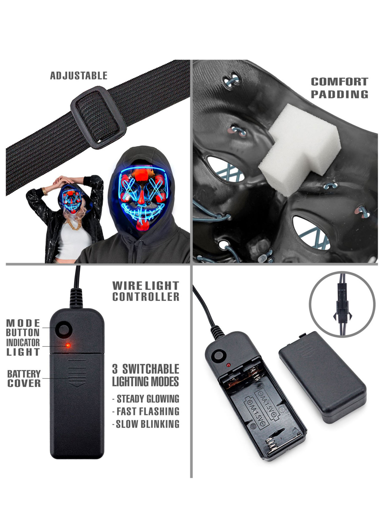 Gruselige LED-Maske blau
