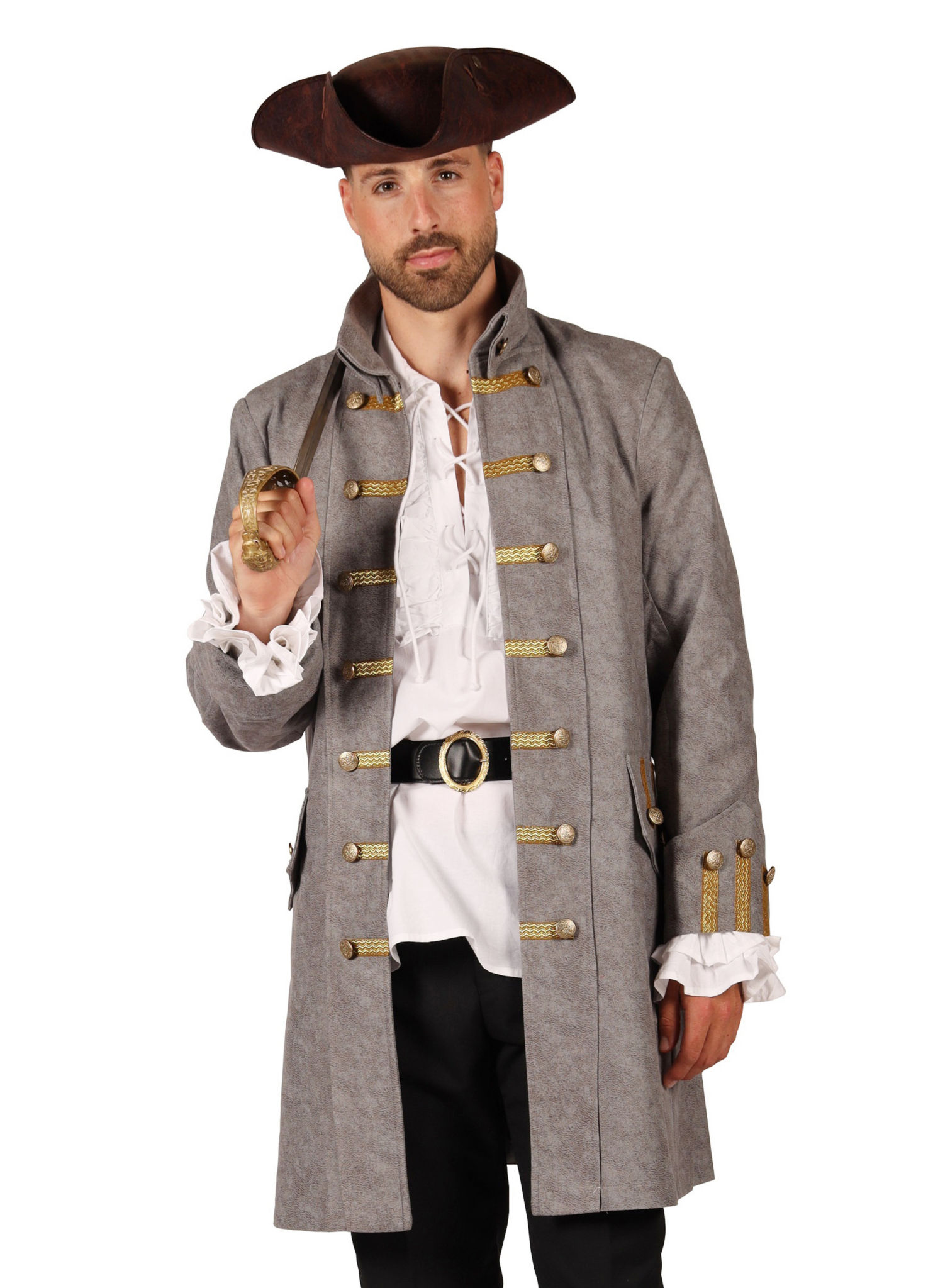 Grauer Piratenmantel für Herren
