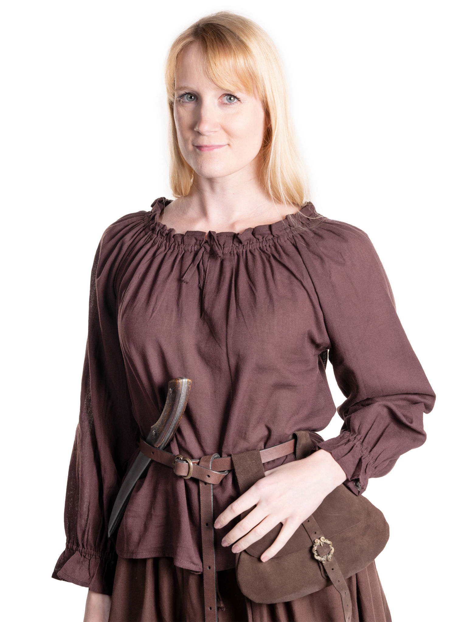 Mittelalterbluse mit Kordelverschluss dunkelbraun
