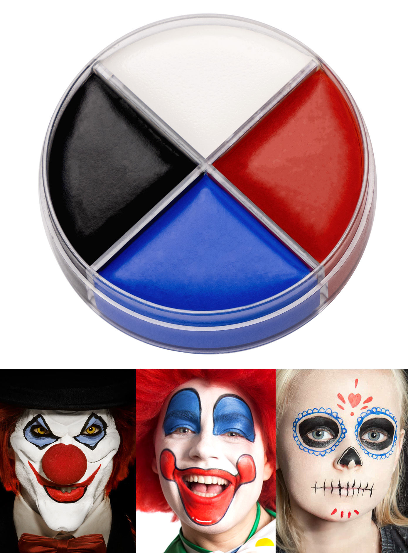 Creme Schminke schwarz-weiß-blau-rot Clown Make-up 15ml