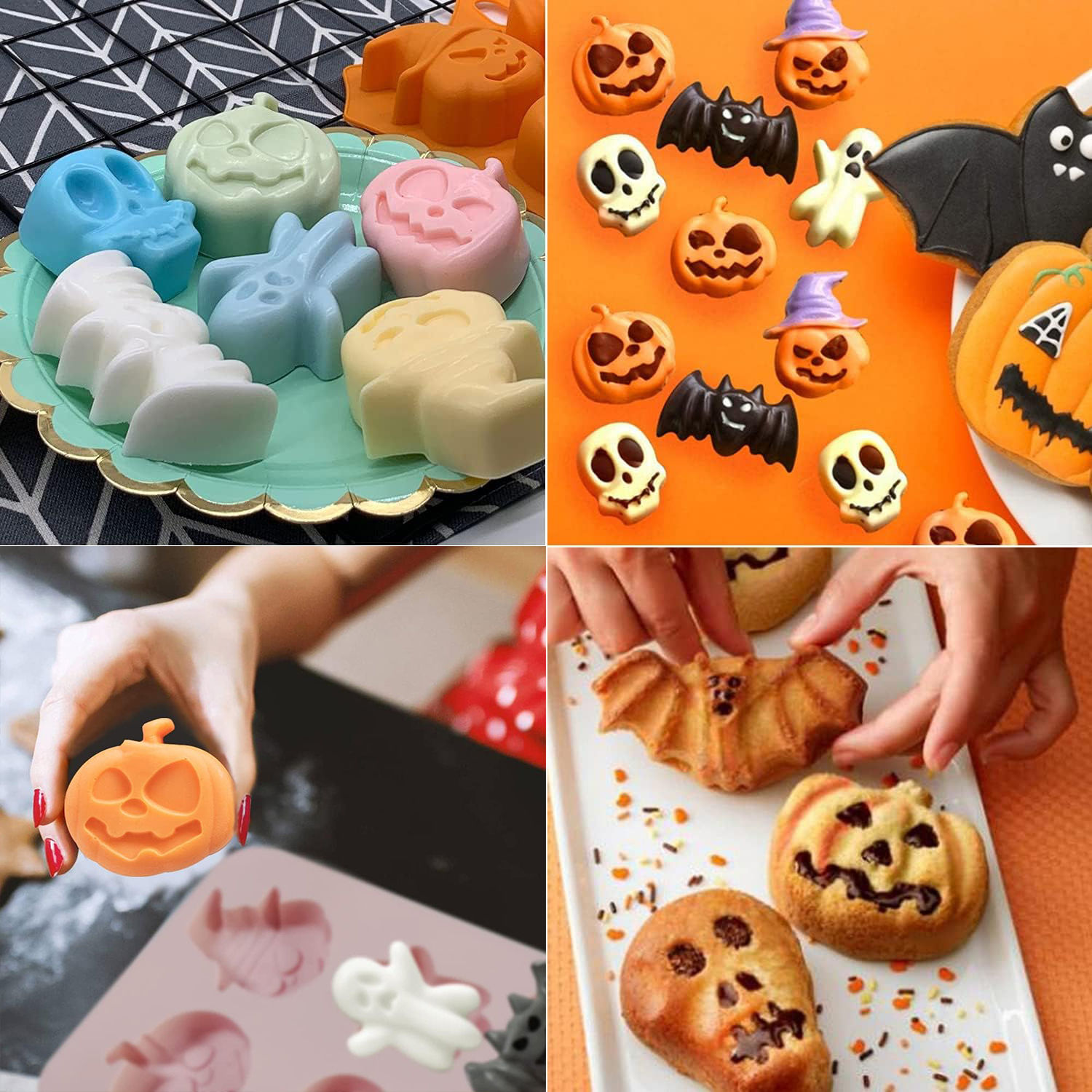 Halloween Kürbisse und Gestalten Silikonform für Kekse, zum Backen und Eiswürfel 6-fach