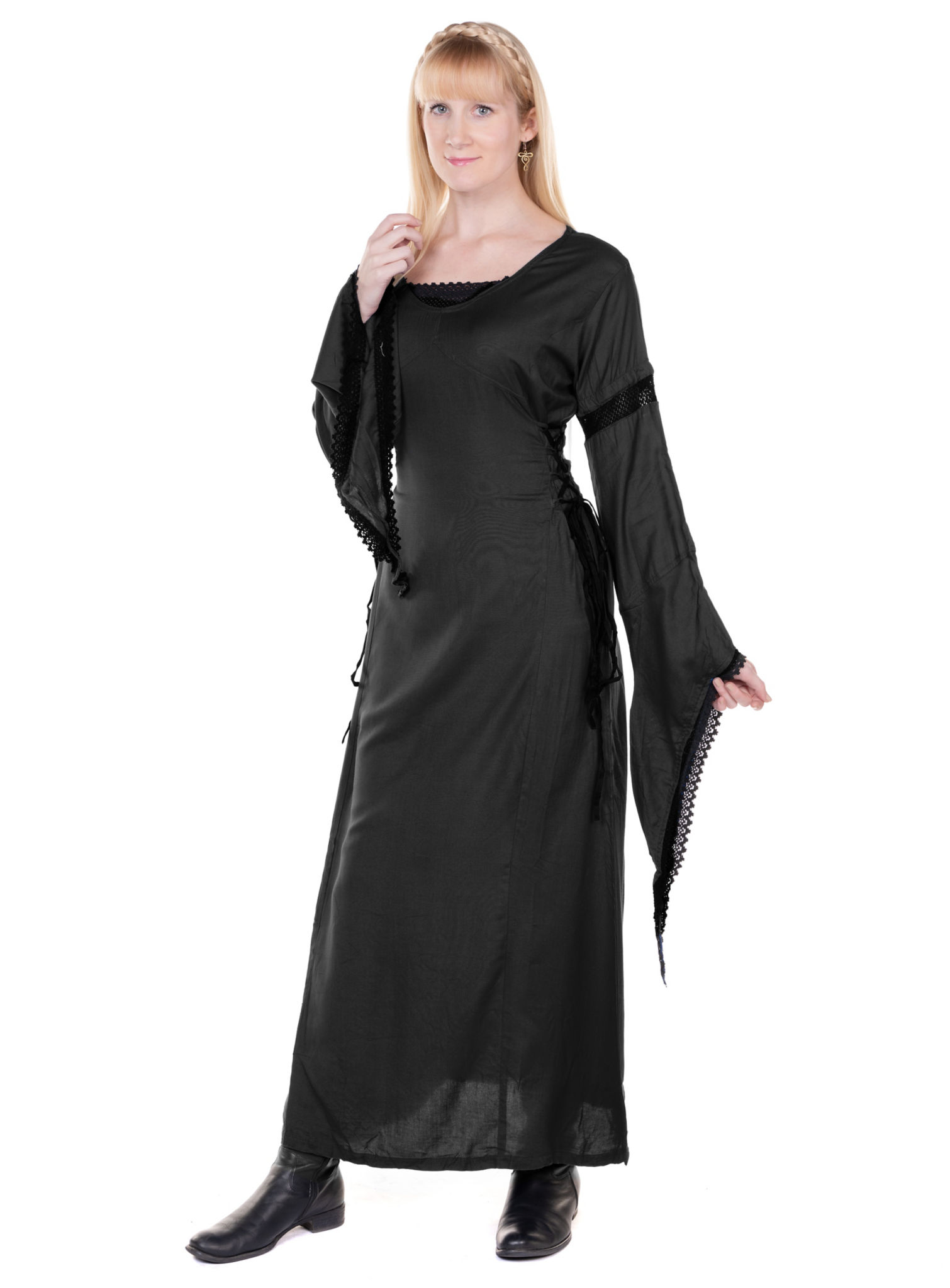 Burgfäulein Kleid mit Trompetenärmeln schwarz
