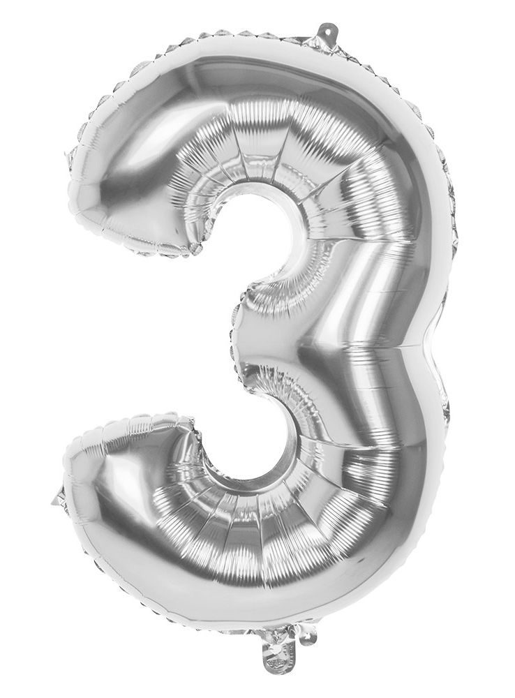 Folienballon Zahl 3 silber 86 cm