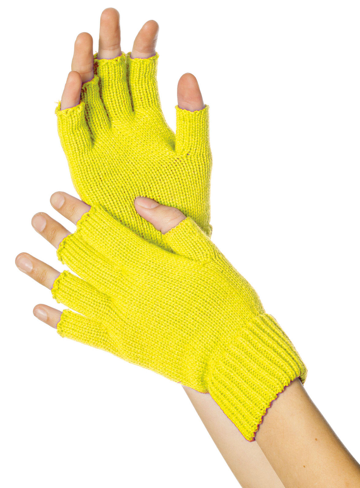 Vingerloze gebreide handschoenen neon-geel