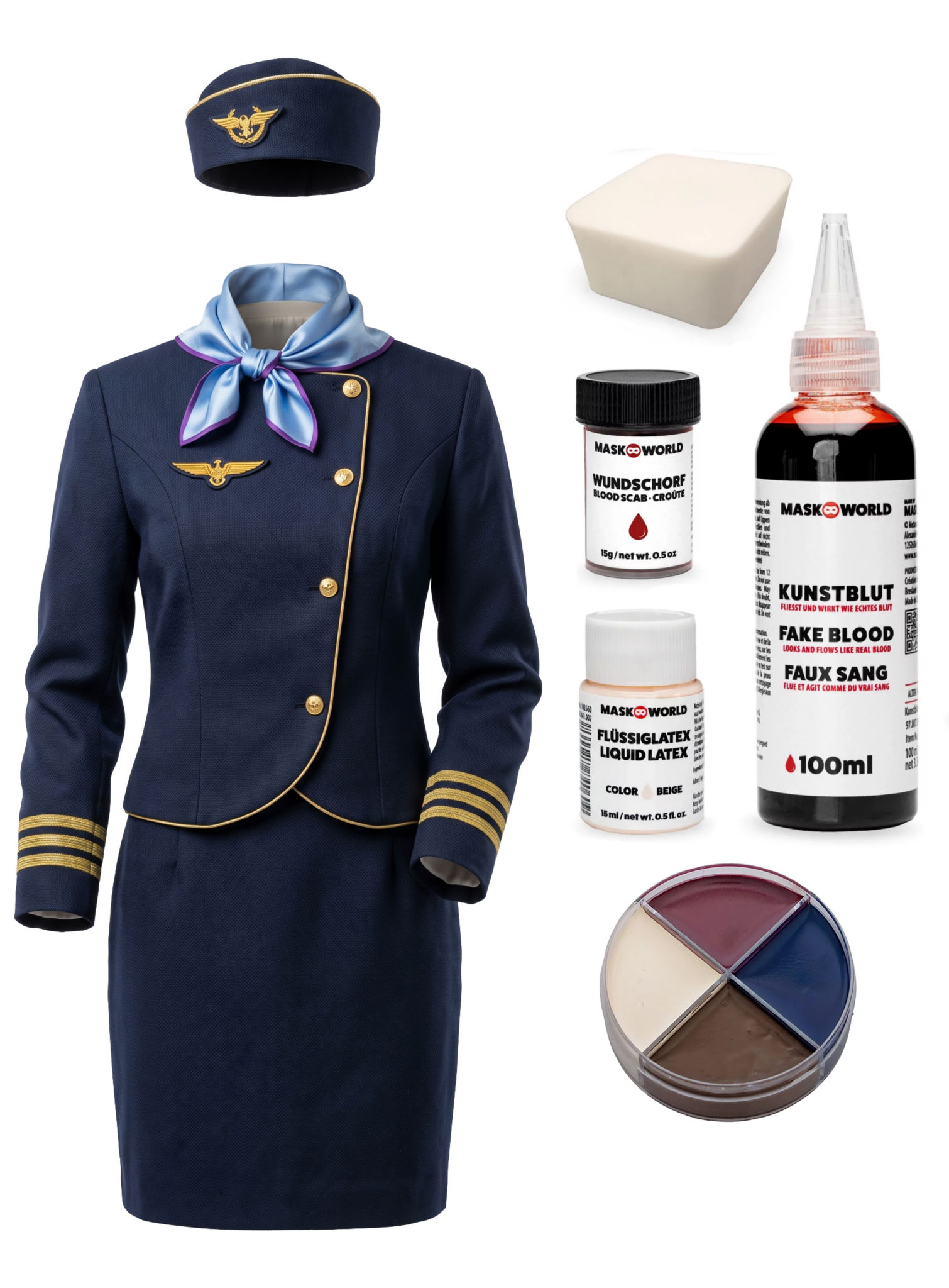 Zombie Stewardess Kostüm mit Make-up
