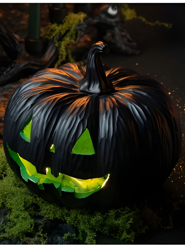 Grauer Kürbis mit LED Licht – Halloweendeko 21 cm