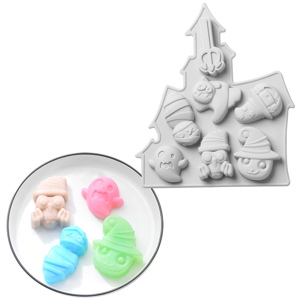 Horror House Figuren Silikonform für Eiswürfel und zum Backen 7-fach
