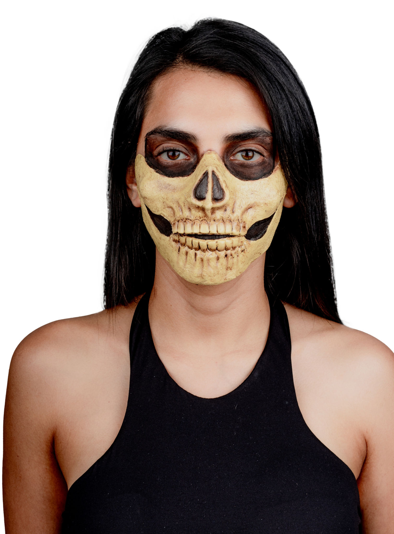 Schädel Teilmaske zum Ankleben knochenfarben