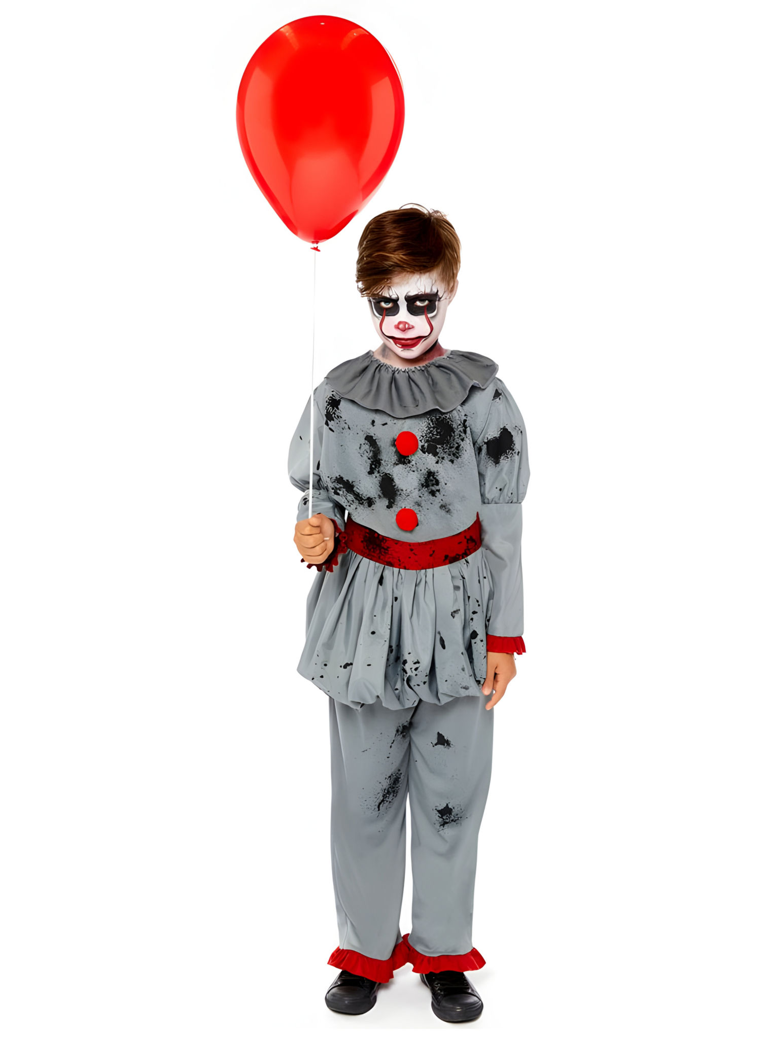 Grauer Halloween Horrorclown Kostüm für Kinder