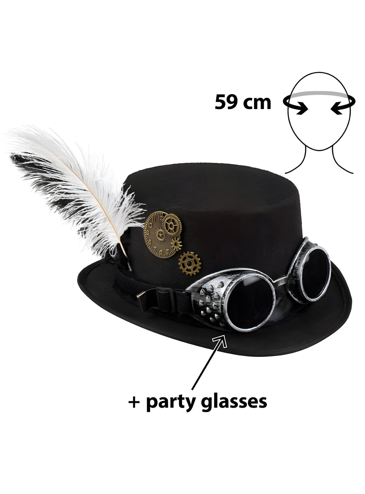 Flacher Steampunk Zylinder mit Brille
