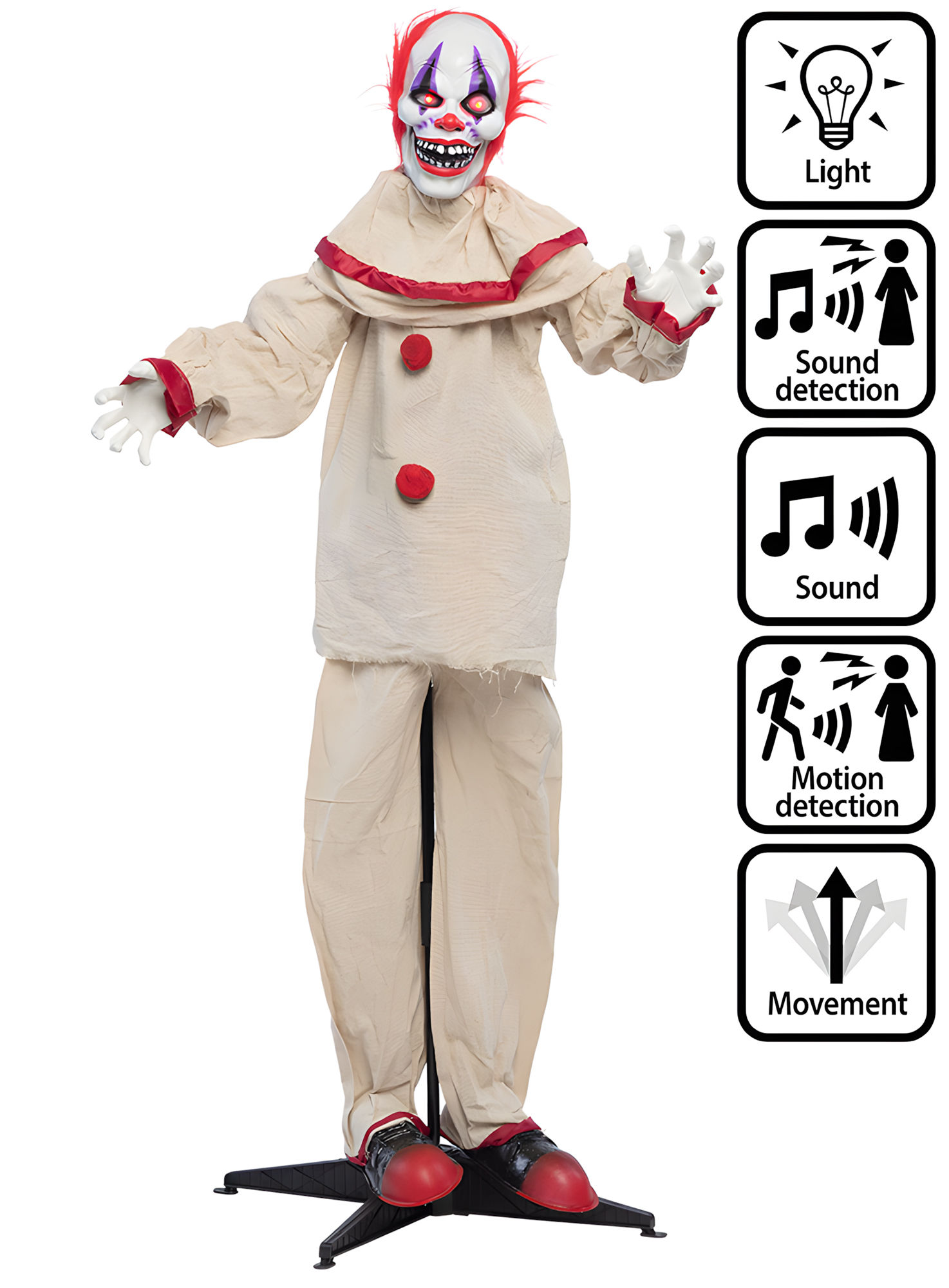 Animierter Gruselclown Halloween Deko mit Licht und Bewegungen – 153 cm