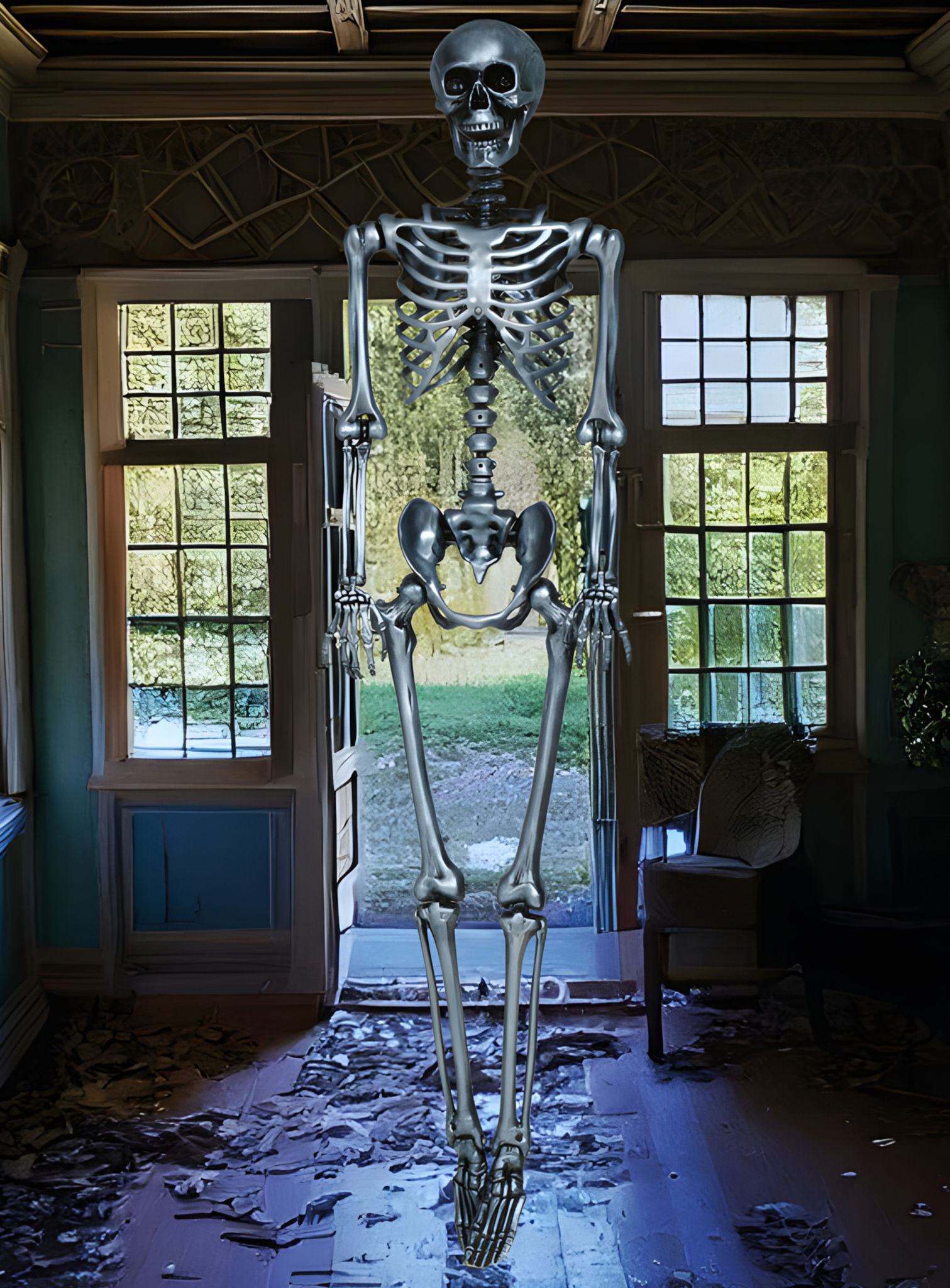 Silbernes Skelett Mick – Halloweendeko 90 cm