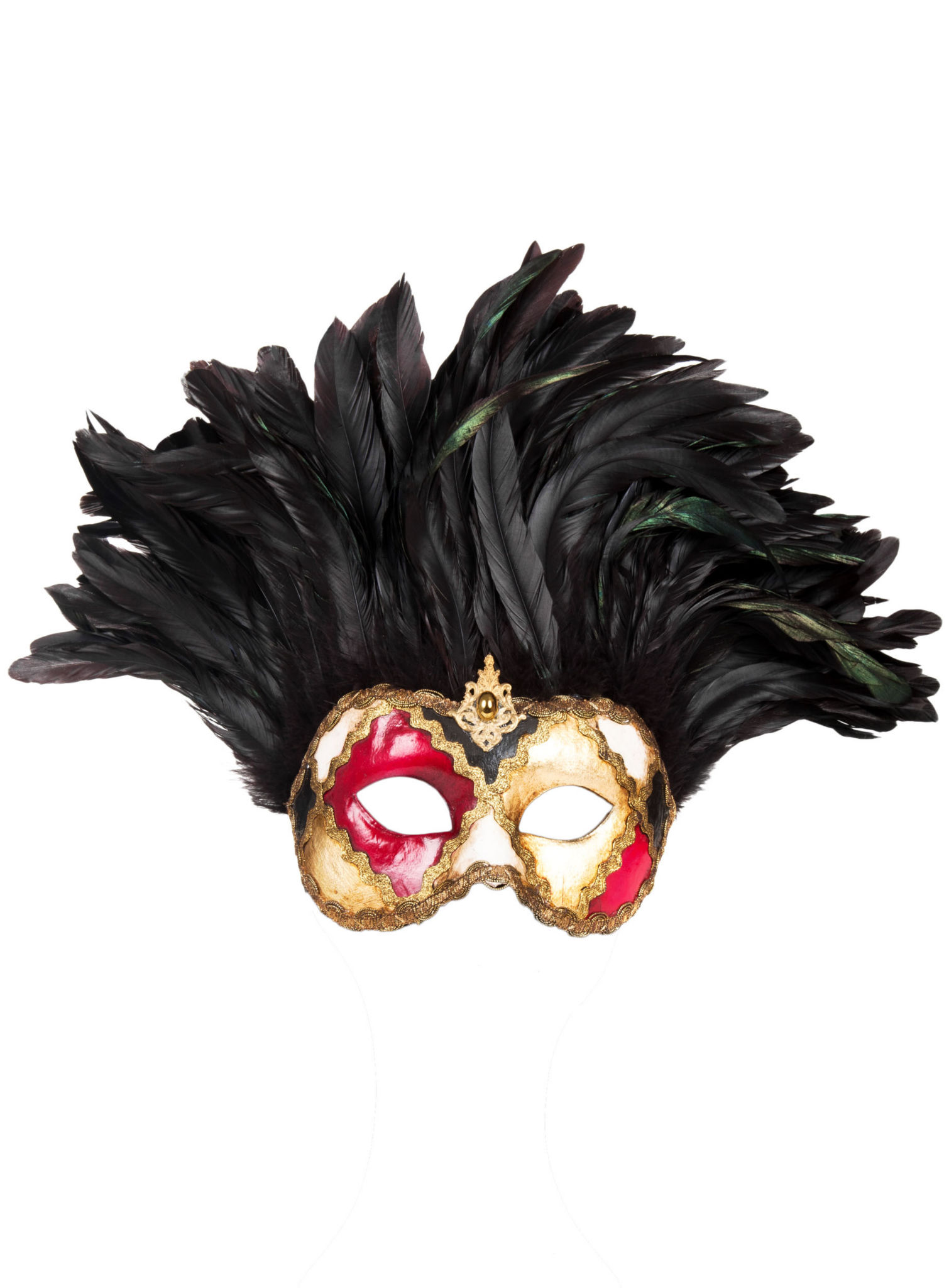 Incas Colombina scacchi colore piume nere Venezianische Maske