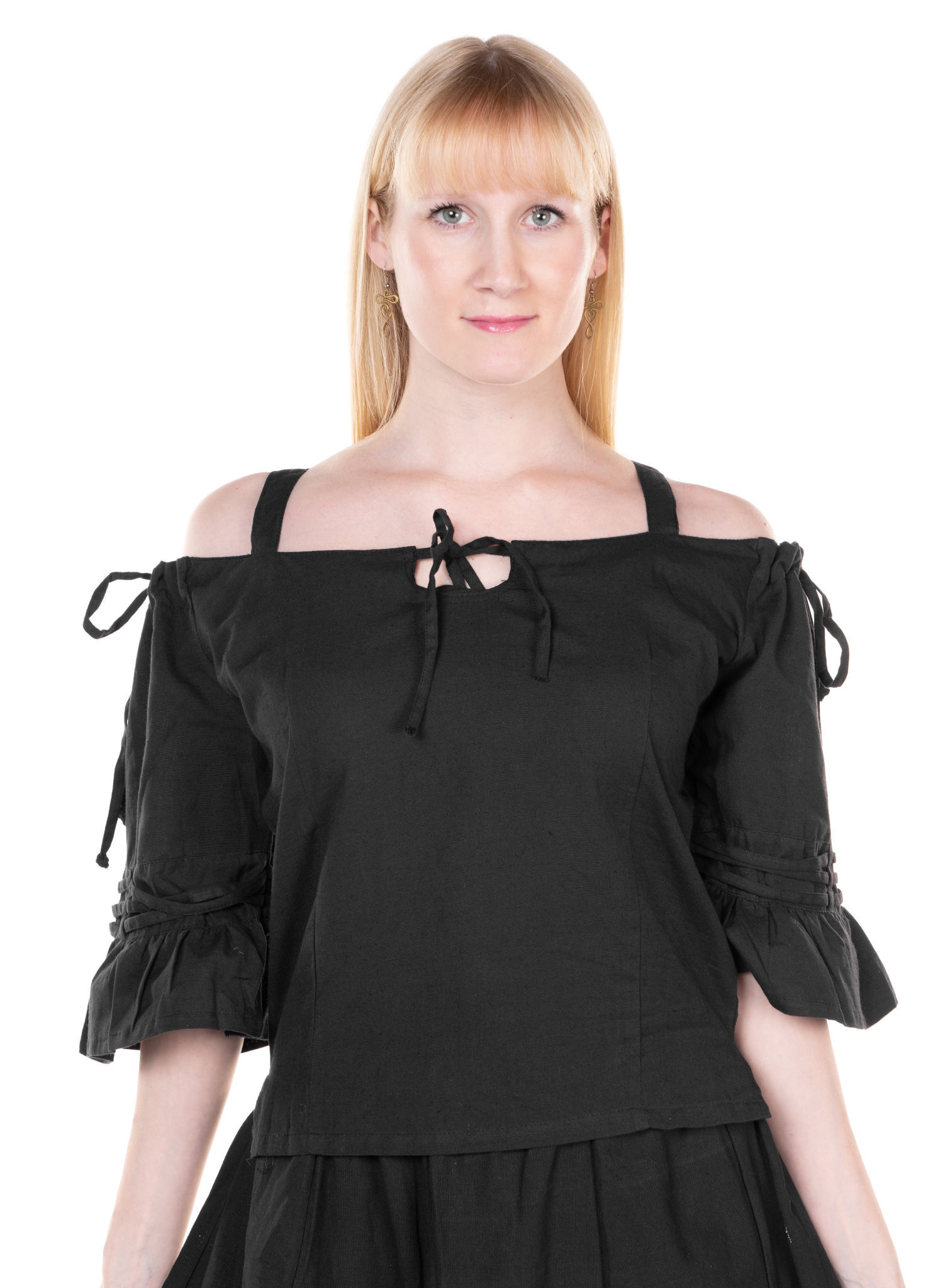 Schulterfreie Halbarm-Bluse schwarz