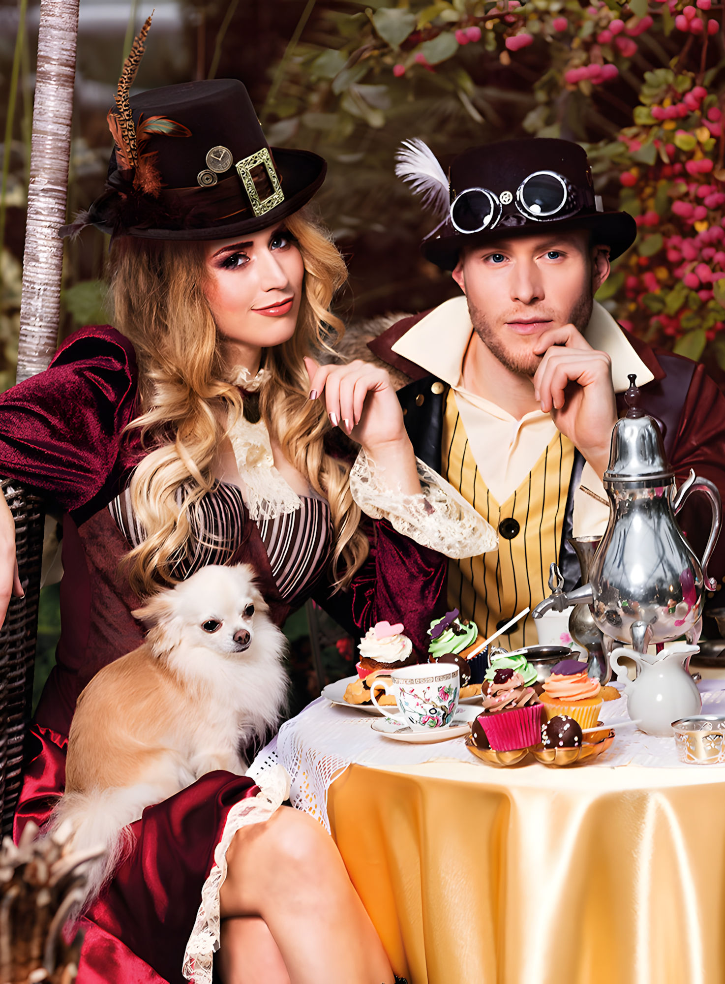 Flacher Steampunk Zylinder mit Brille