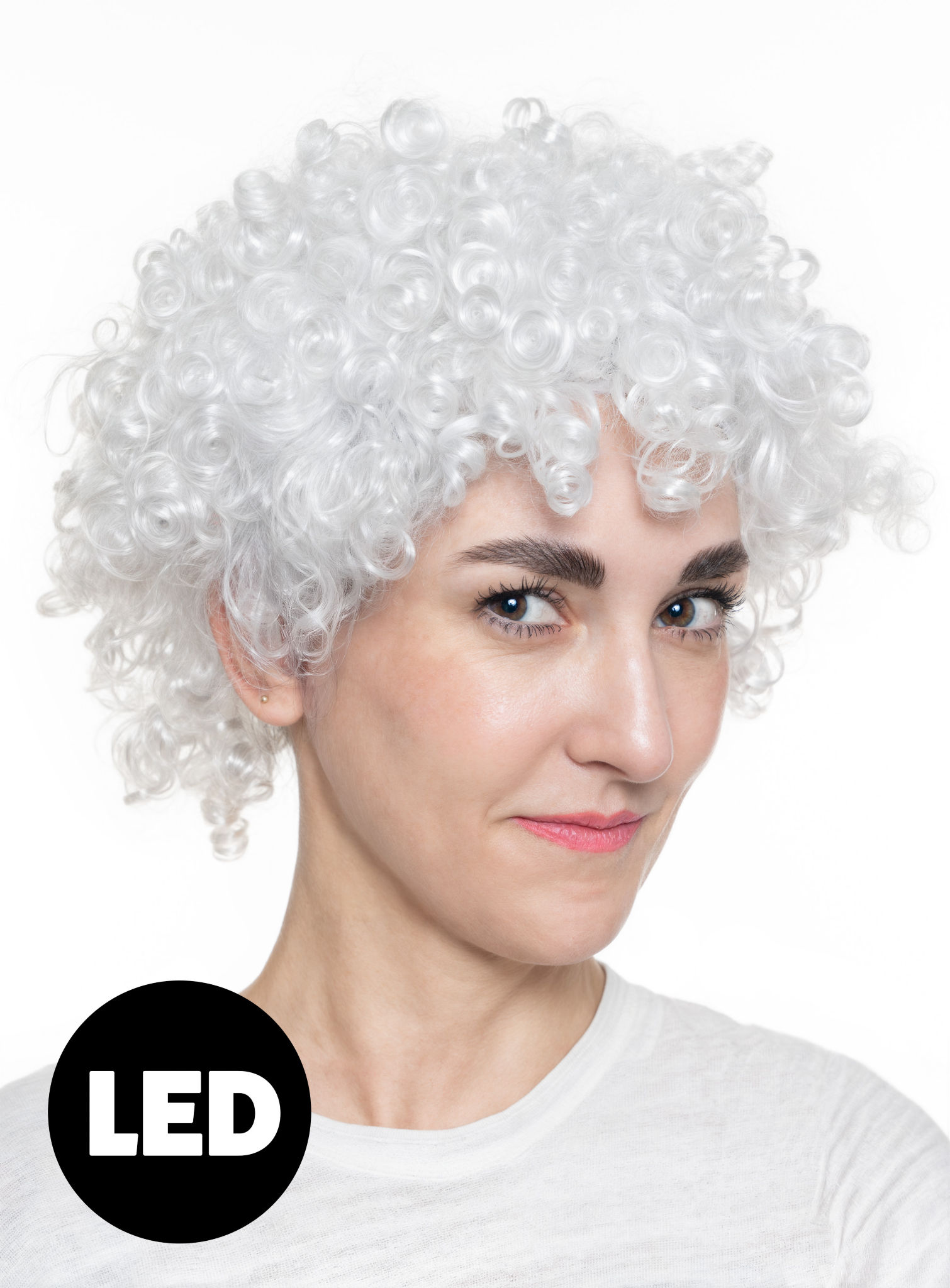 Weiße Clownsperücke mit blinkenden LEDs