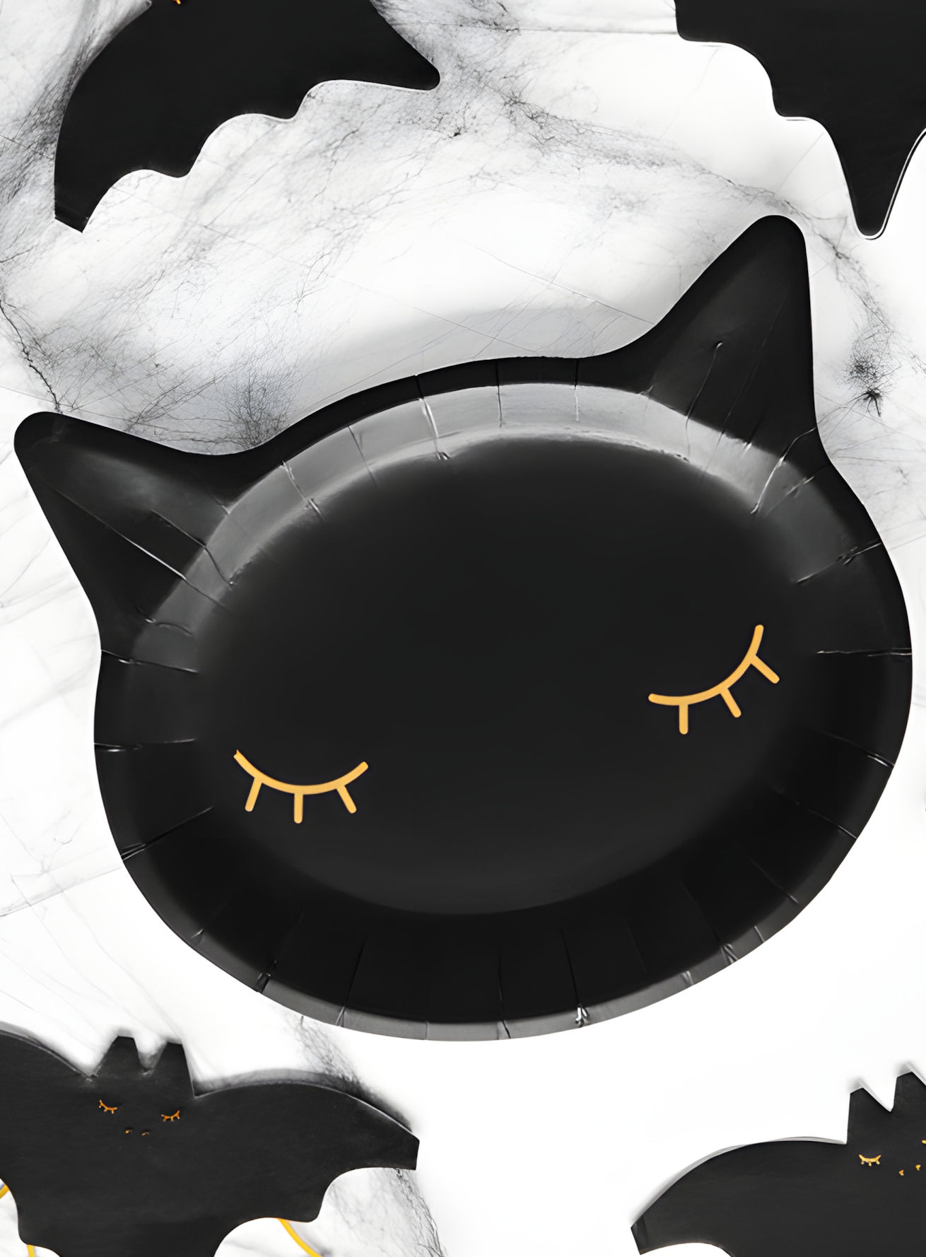 Schwarze Katzen Pappteller – Halloweendeko 6 Stück