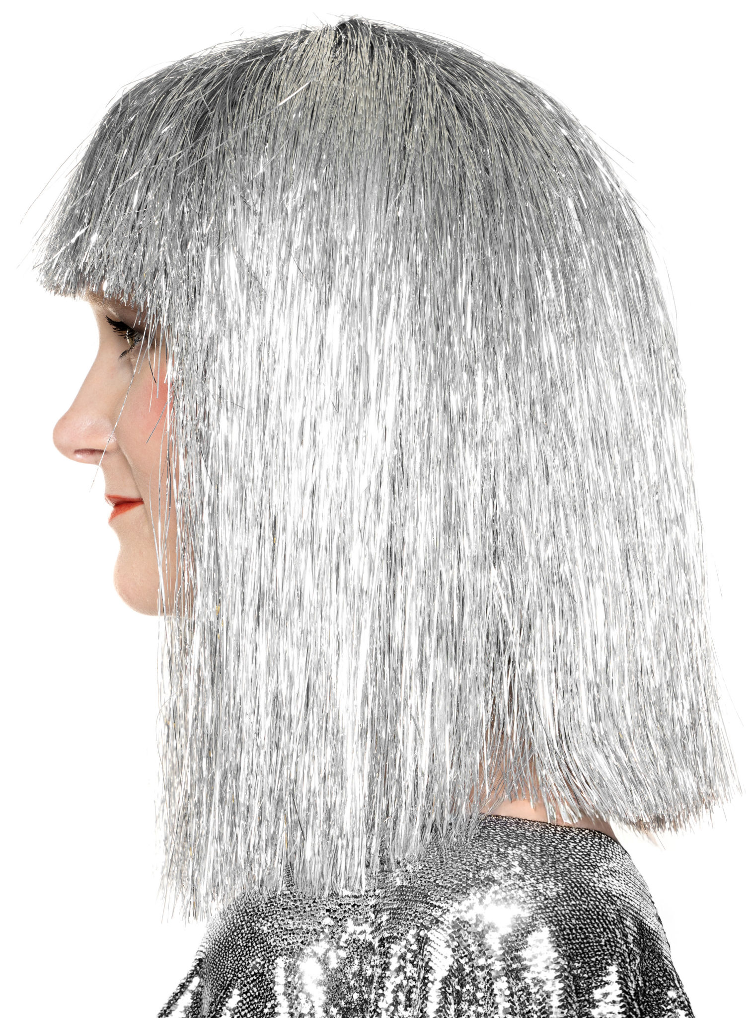 Lametta Perücke silber