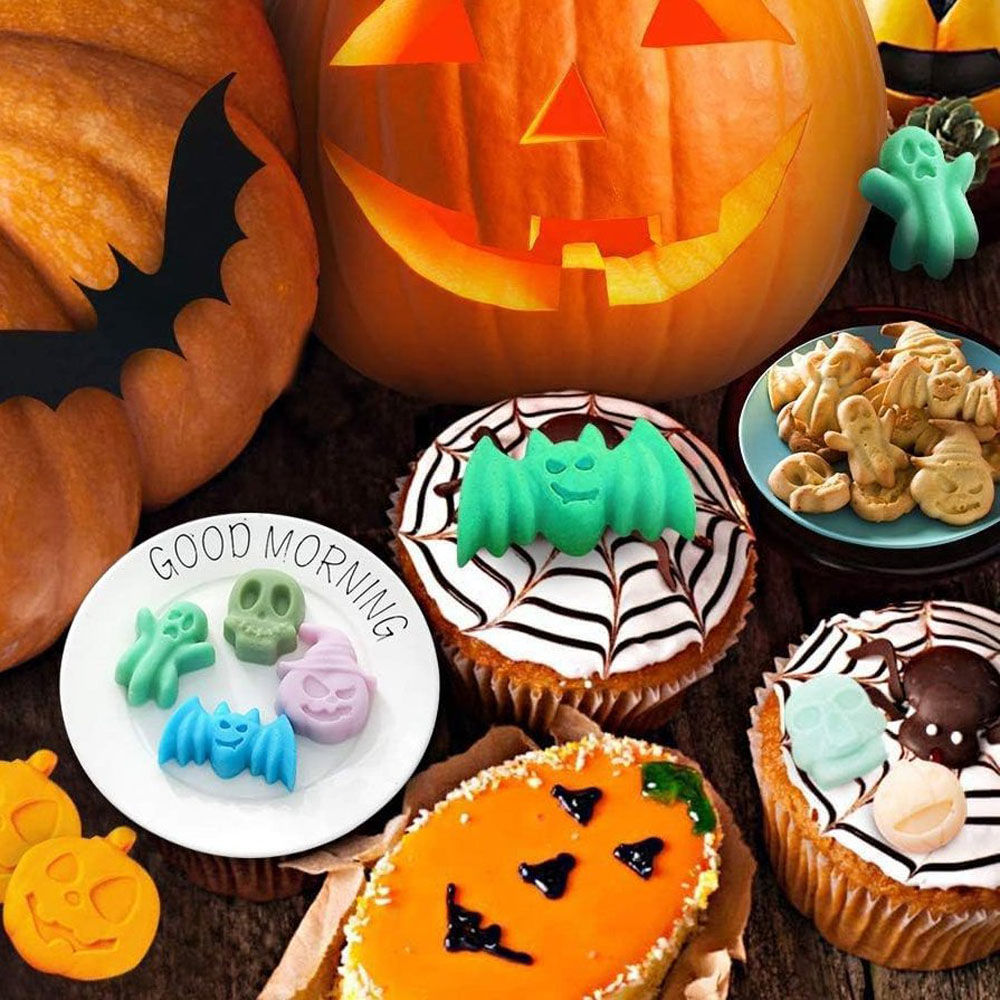 Halloween Kürbisse und Gestalten Silikonform für Kekse, zum Backen und Eiswürfel 6-fach