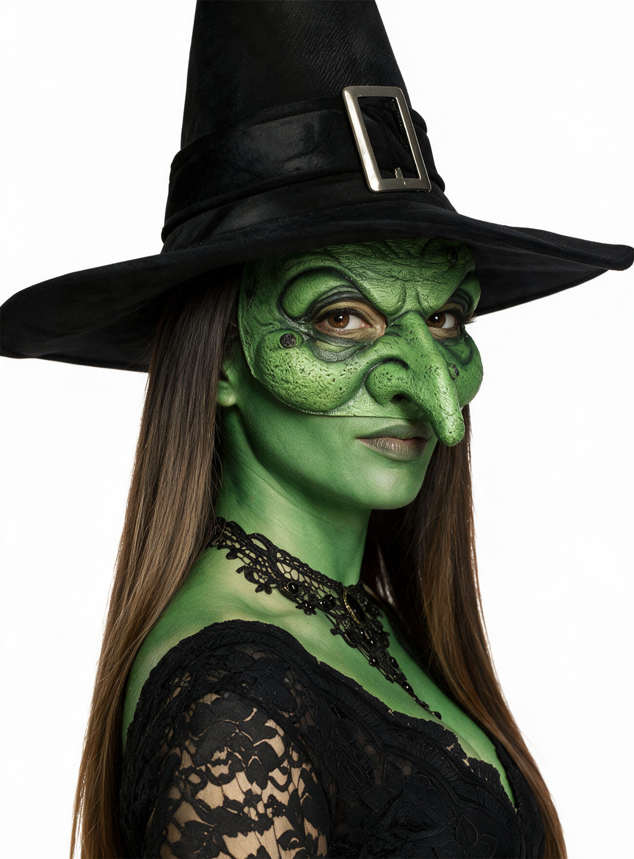 Grüne Hexenmaske aus Latex