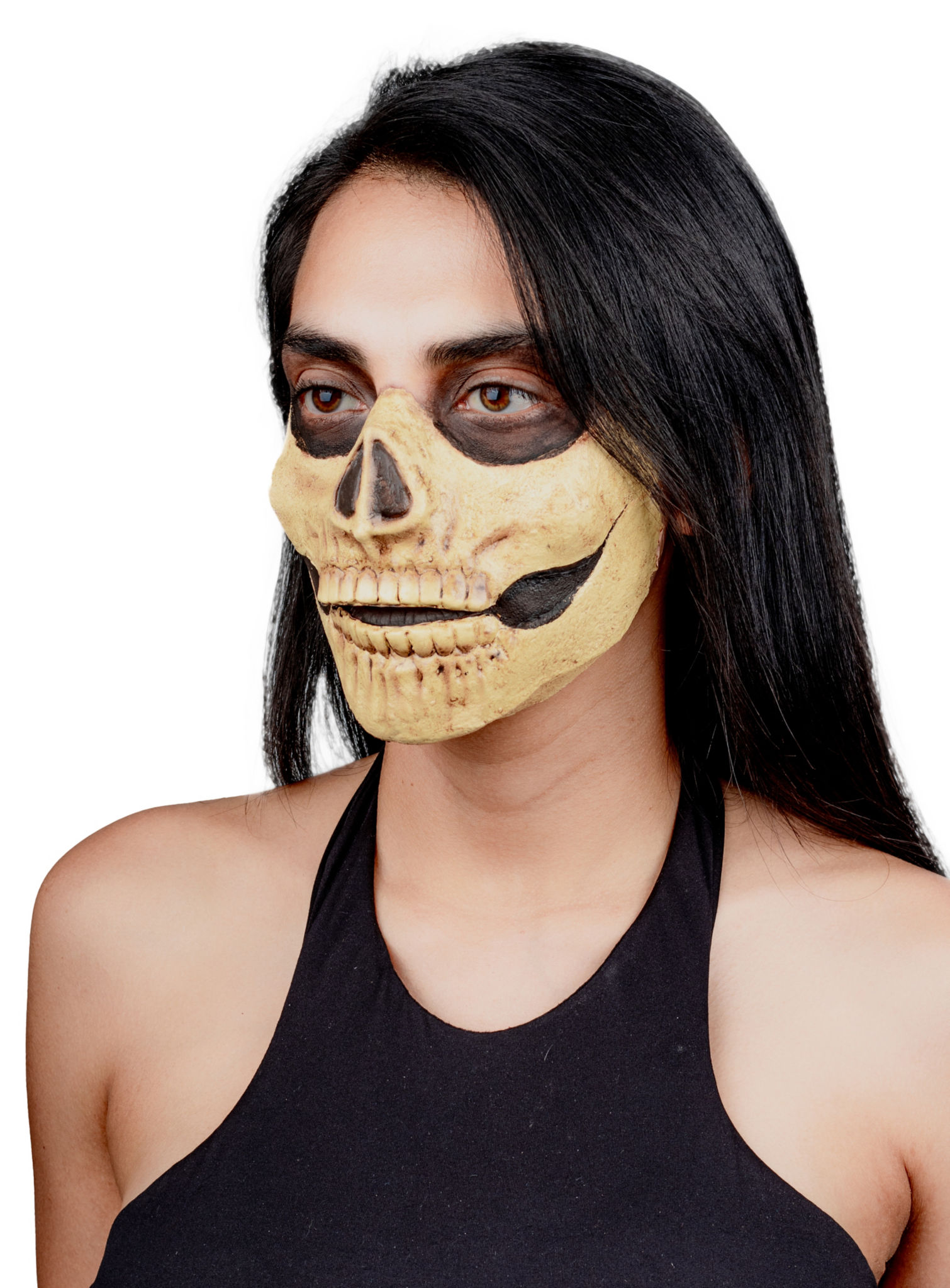 Schädel Teilmaske zum Ankleben knochenfarben