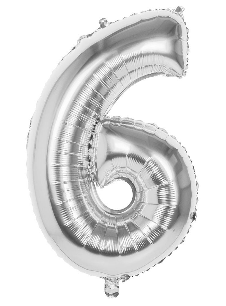 Folienballon Zahl 6 silber 86 cm