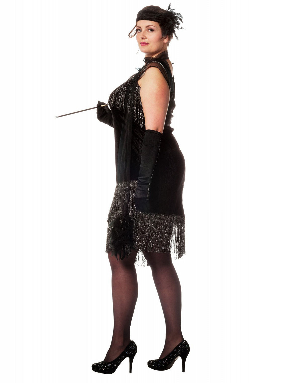 20er Jahre Samtkleid mit Glitterfransen