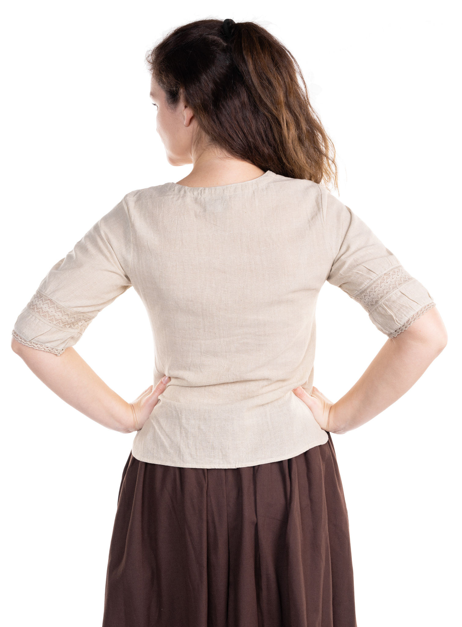 Mittelalter Kurzarmbluse mit Spitze creme