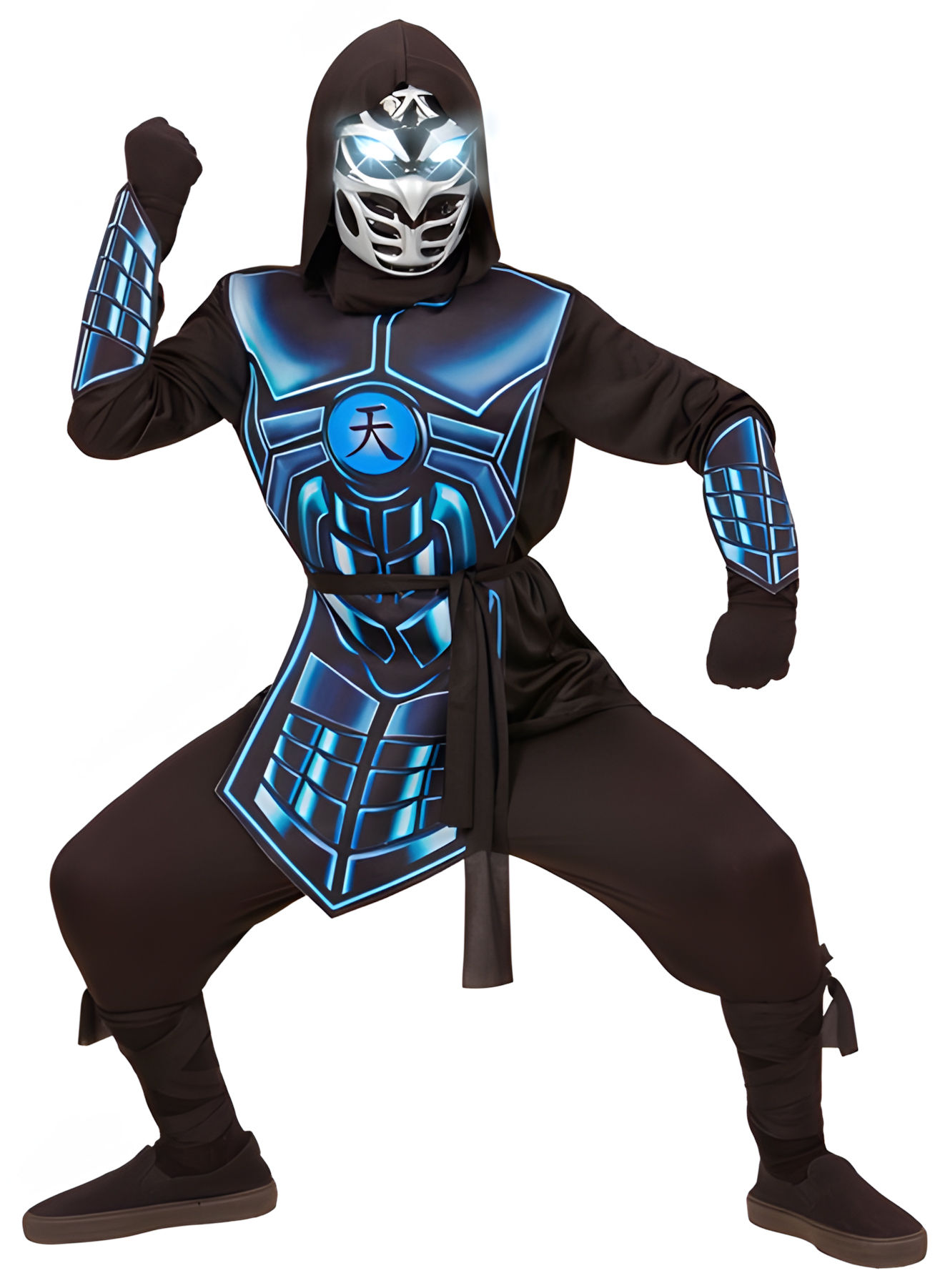 Cyber Ninja Kostüm für Kinder – mit Leuchtmaske und Roboterstimme
