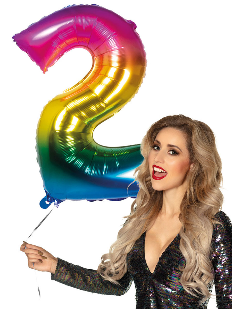 Folienballon Zahl 2 Regenbogen 86 cm
