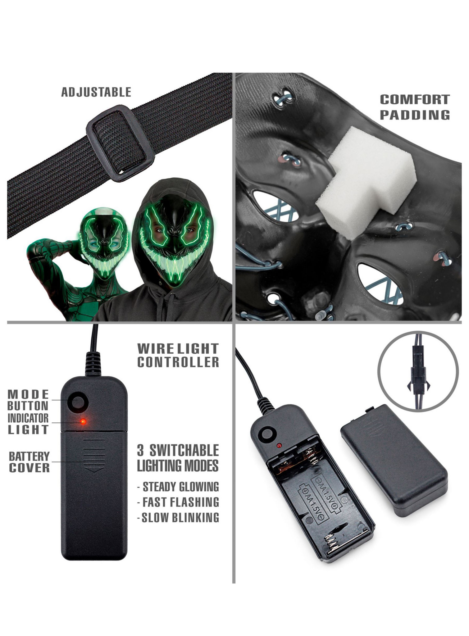 Grüne LED-Monstermaske