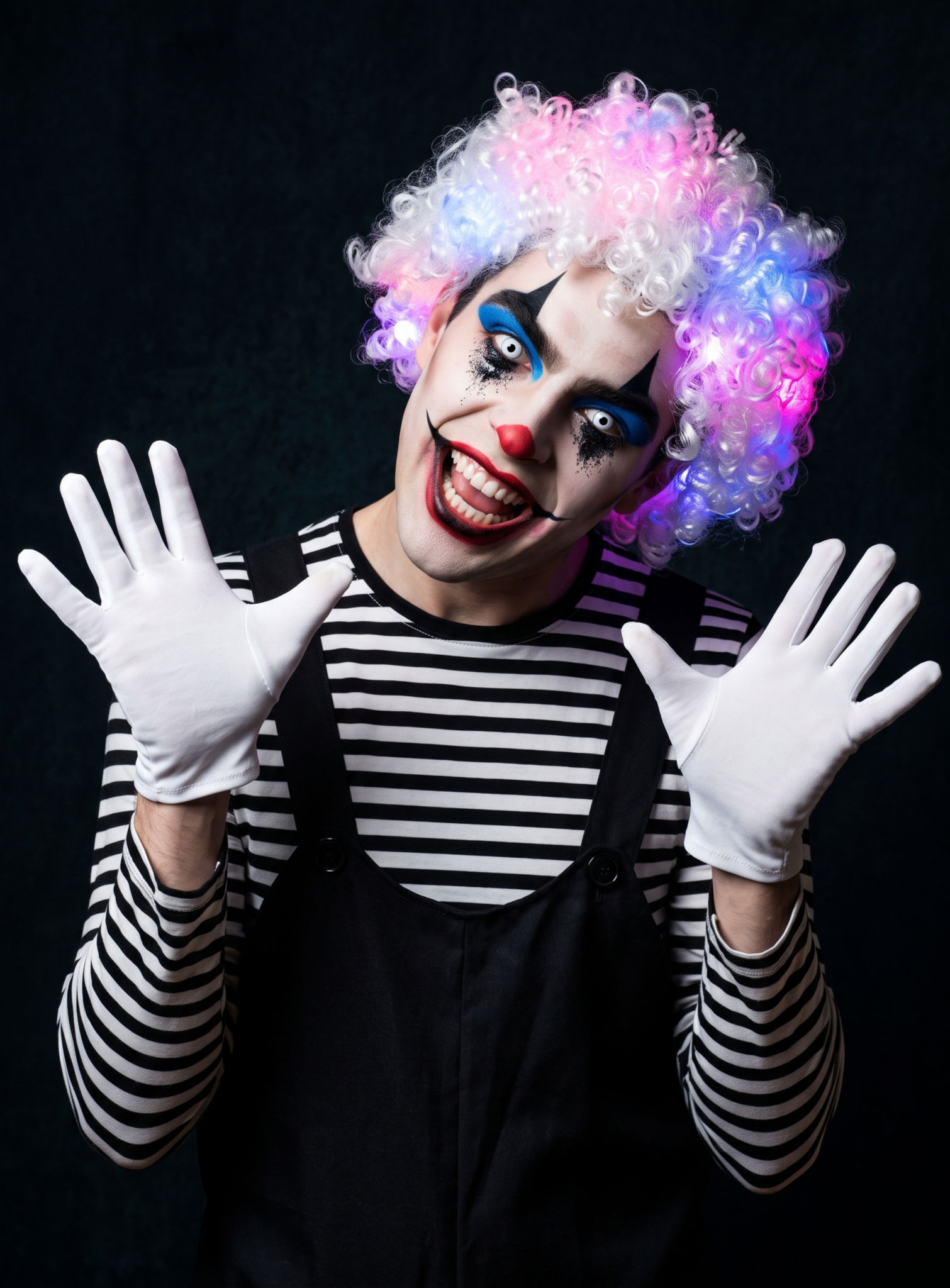 Weiße Clownsperücke mit blinkenden LEDs