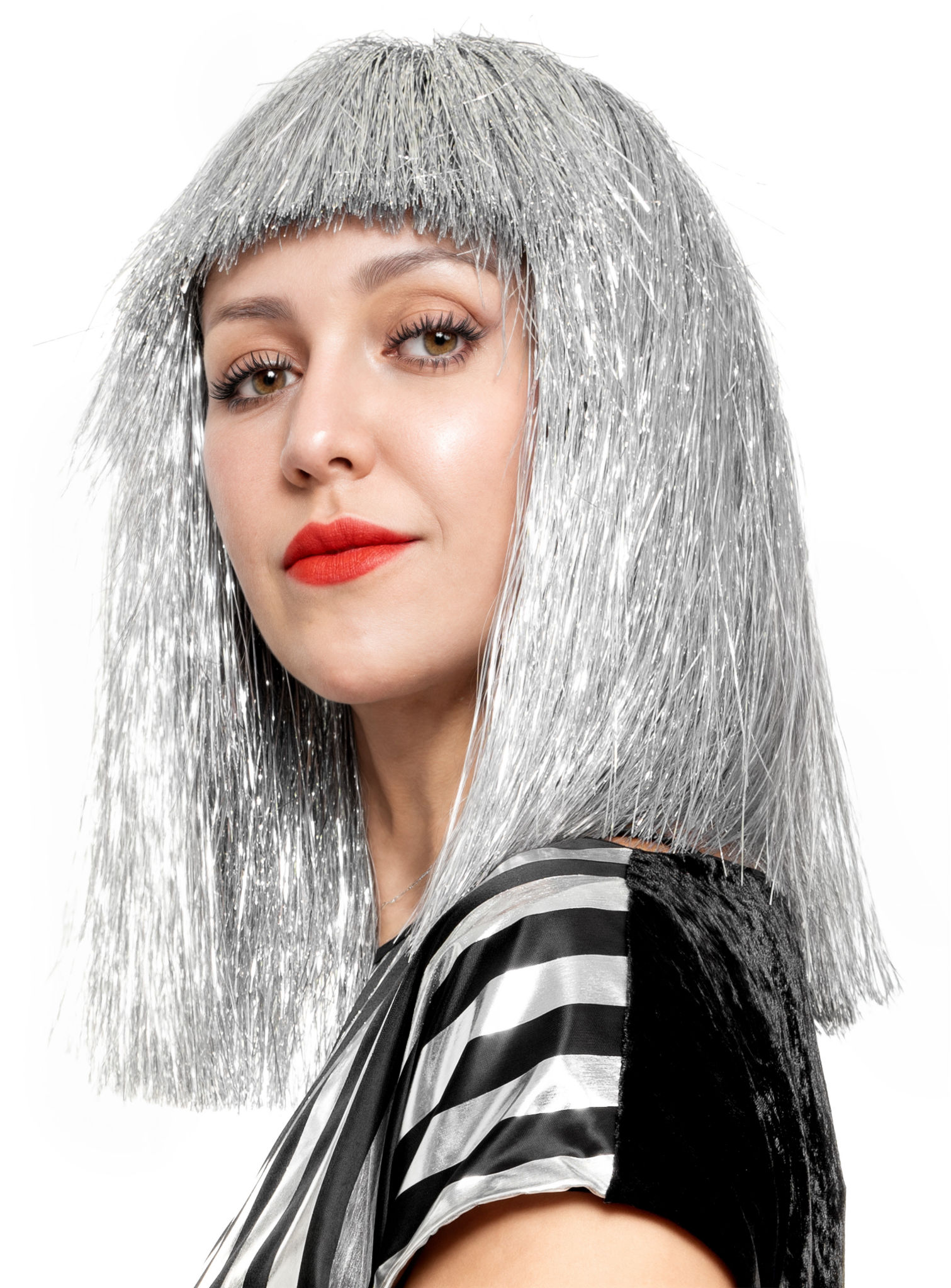 Lametta Perücke silber