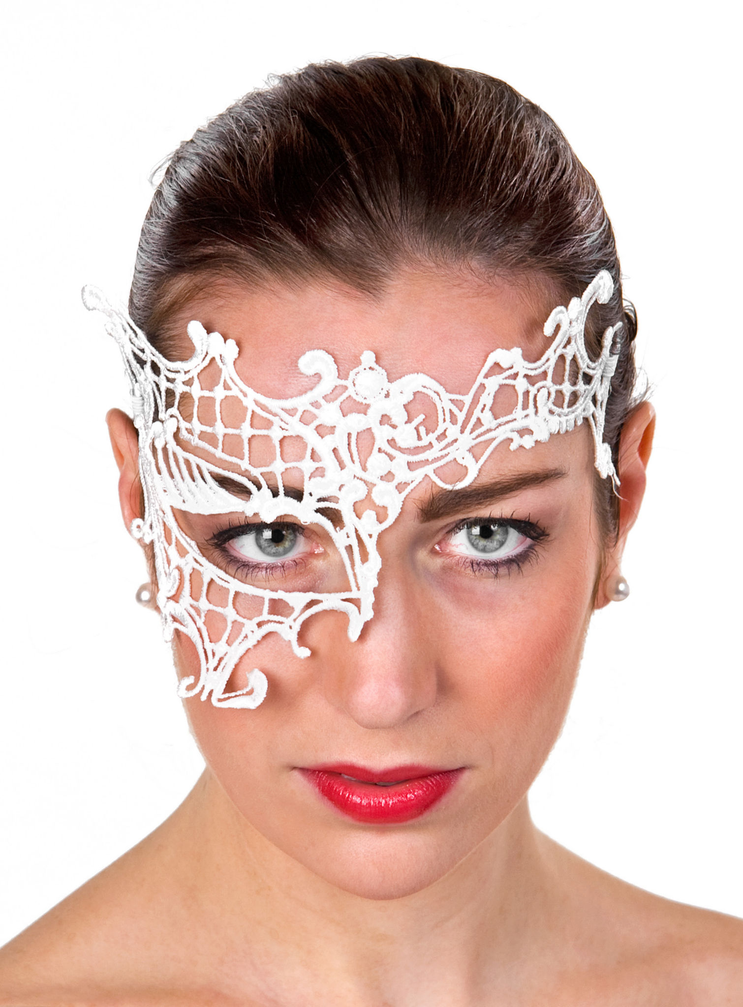 Weiße Spitzenmaske asymmetrisch