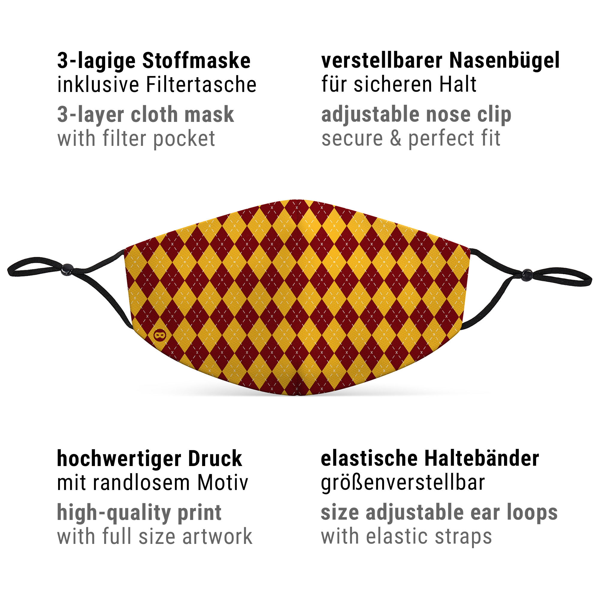 Stoffen masker toverschool rood